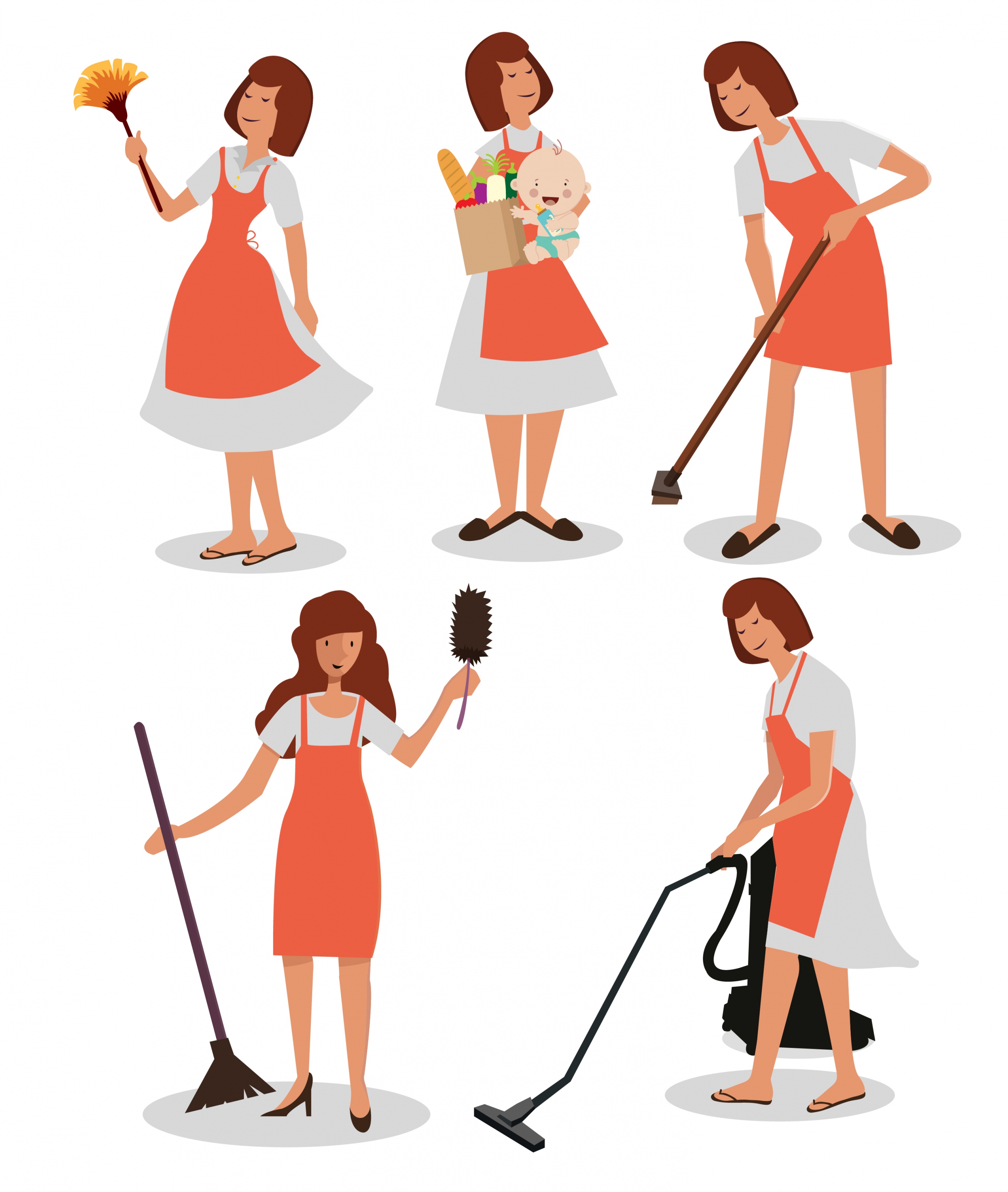 housewife icons collection colored cartoon characters