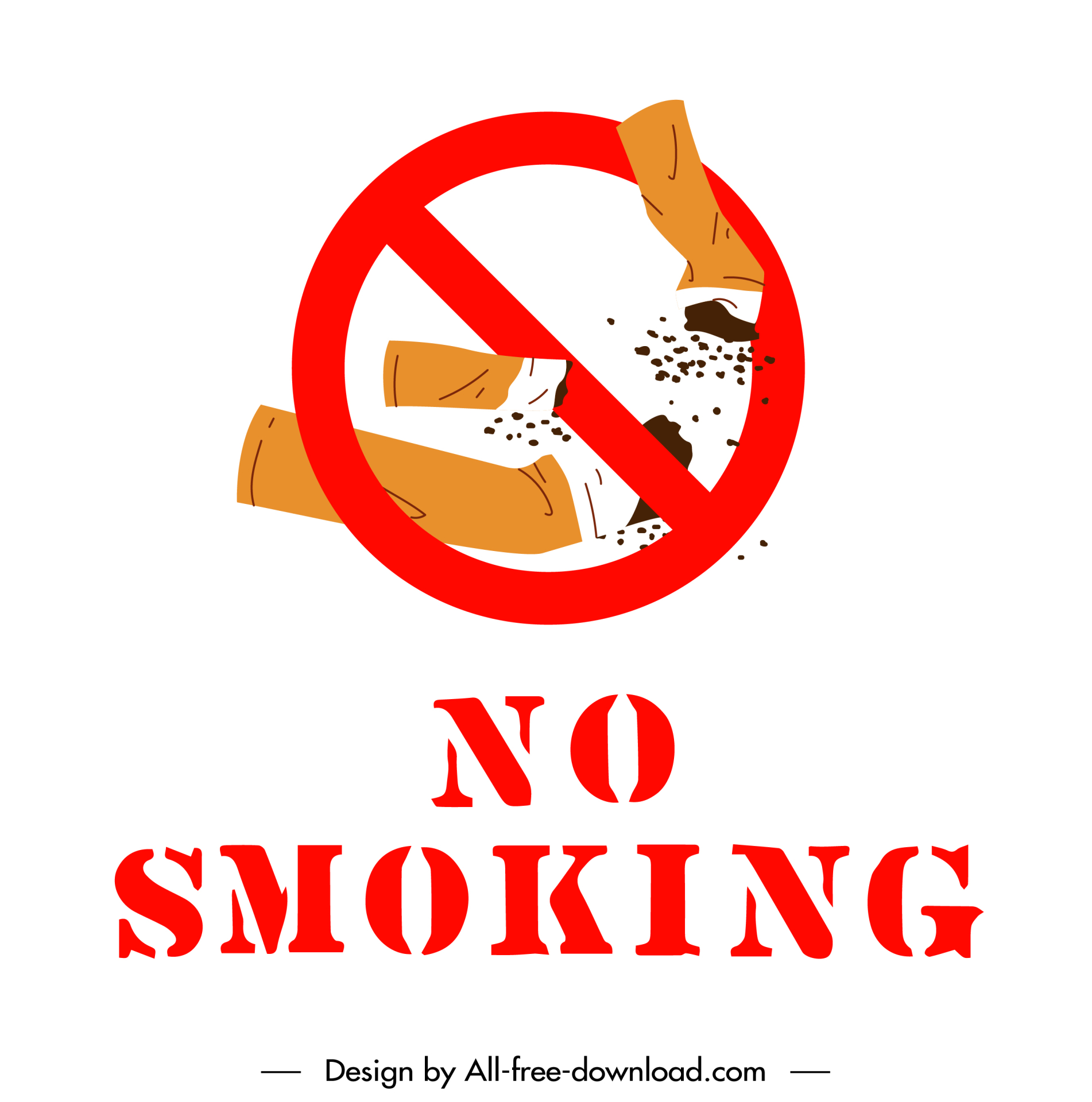 no smoking sign template flat classical handdrawn cigarette circle cross shape outline 