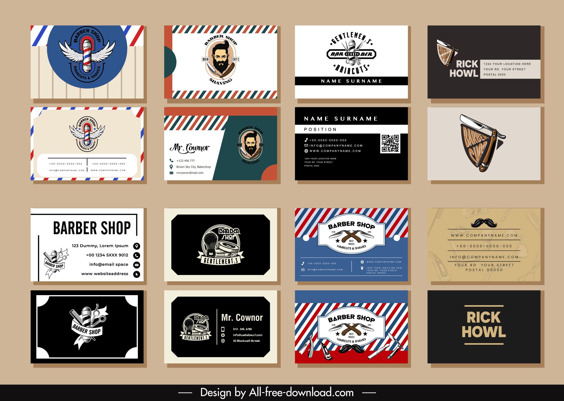 barber shop name card templates collection elegant classical design 