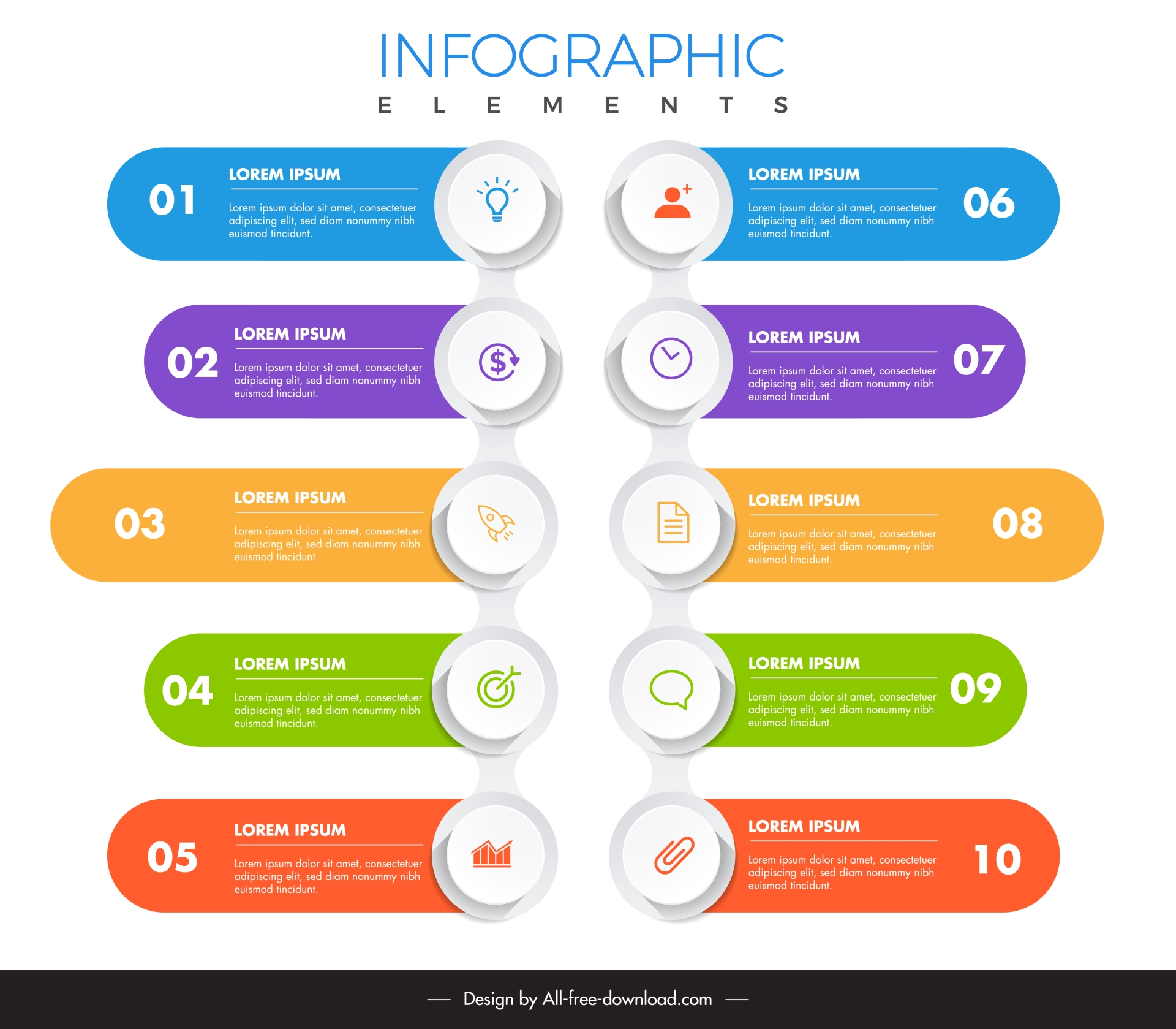 1 to 10 elements infographic template symmetric horizontal tabs layout