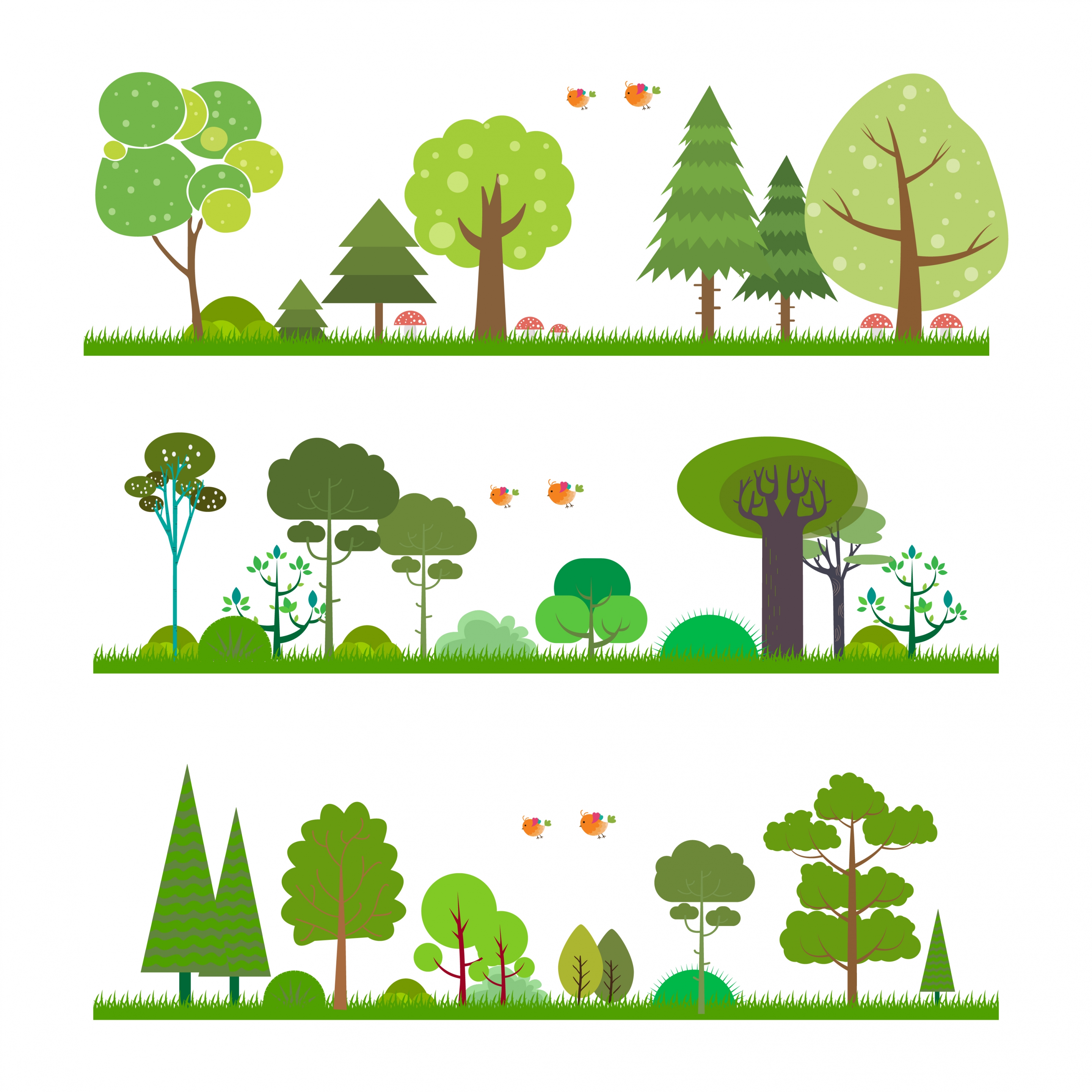 nature background sets green trees decoration cartoon design