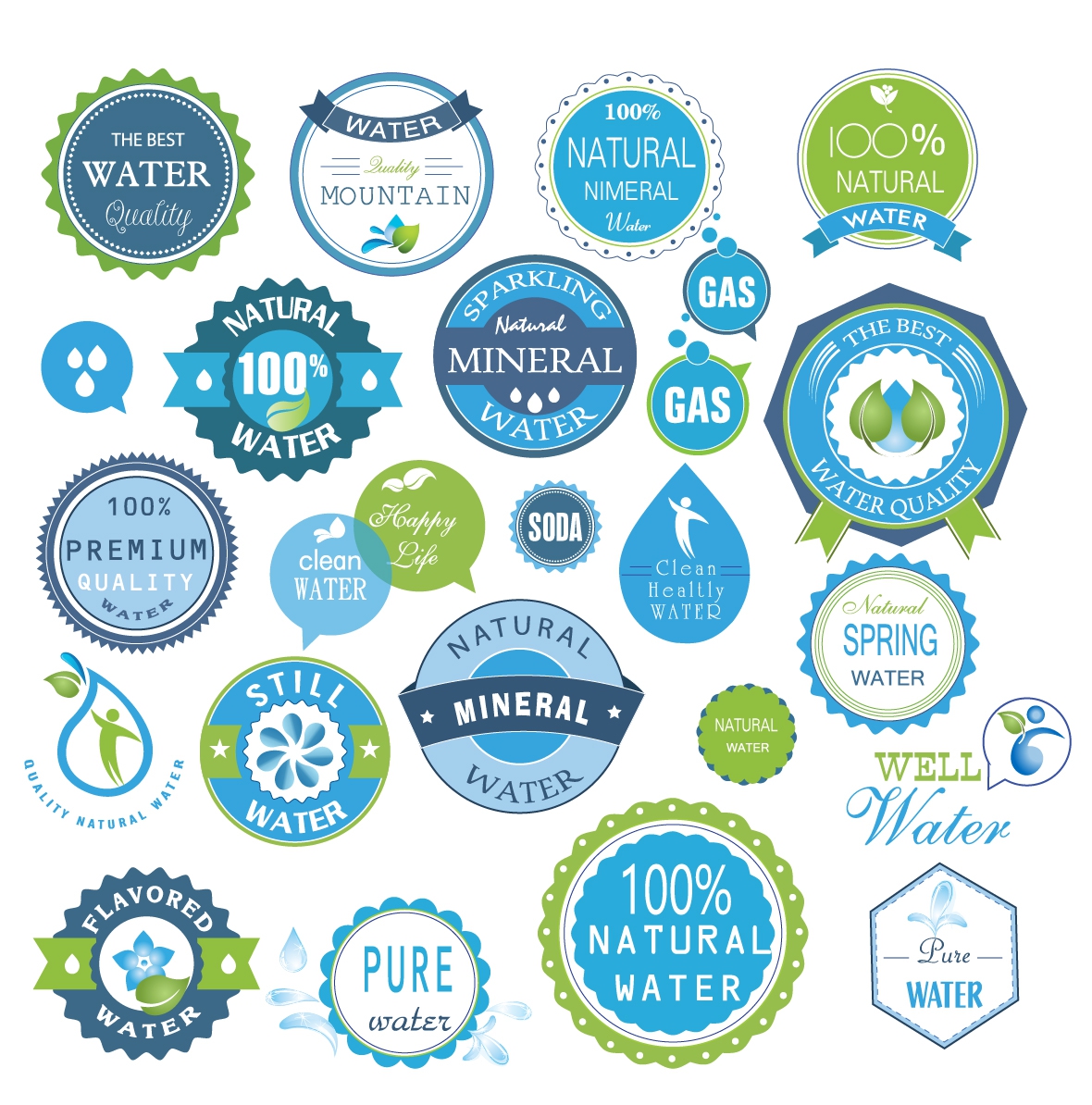 Water badges and stickers set