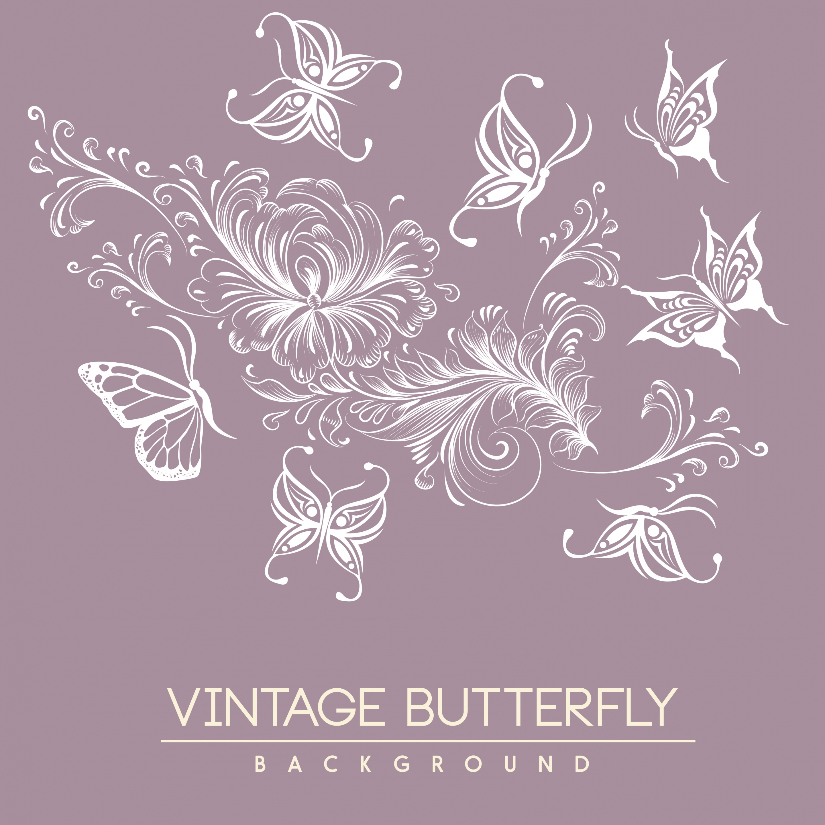 flowers butterflies background white icons sketch