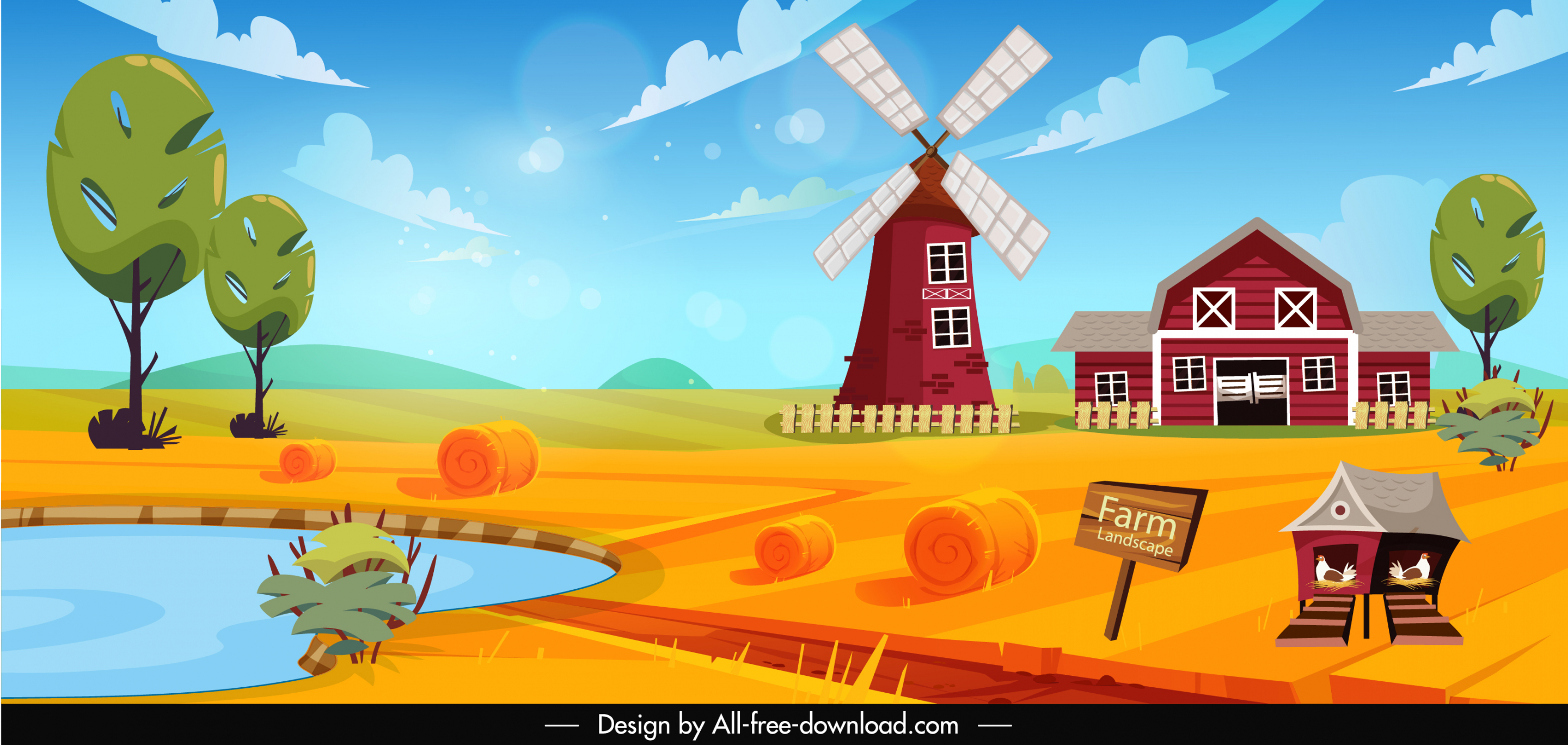 farming scenery painting bright colorful design