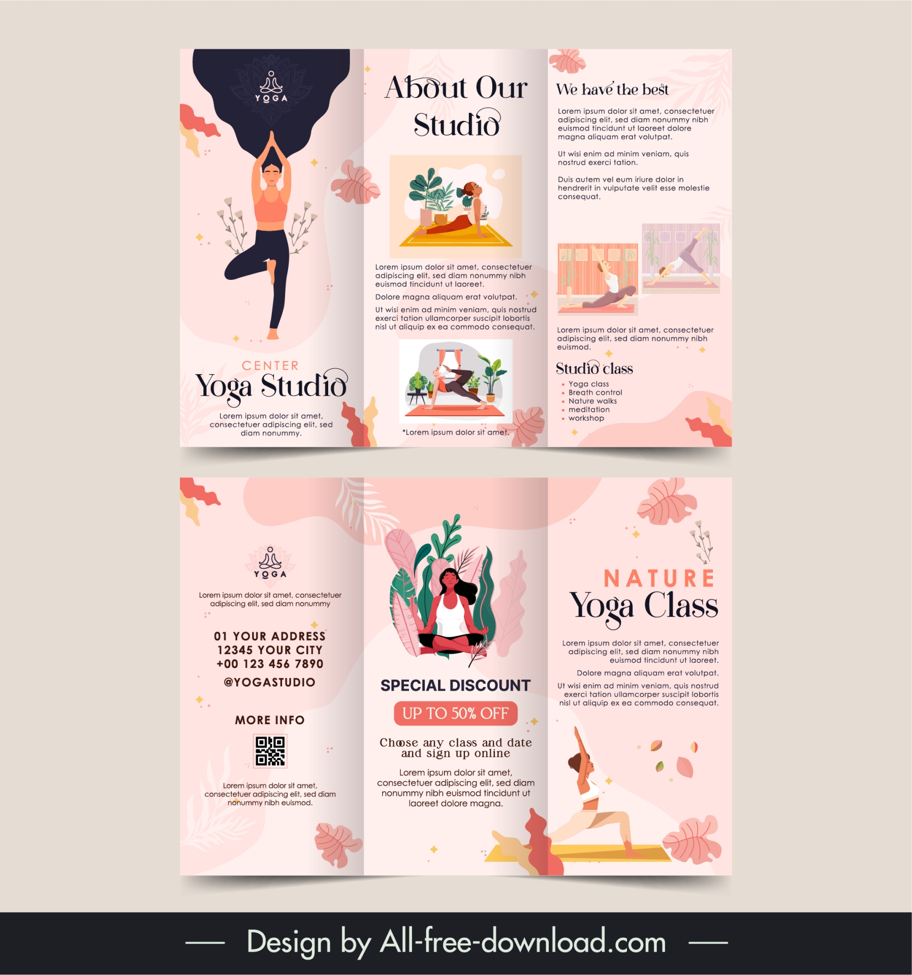 yoga center tri fold brochure template flat classic