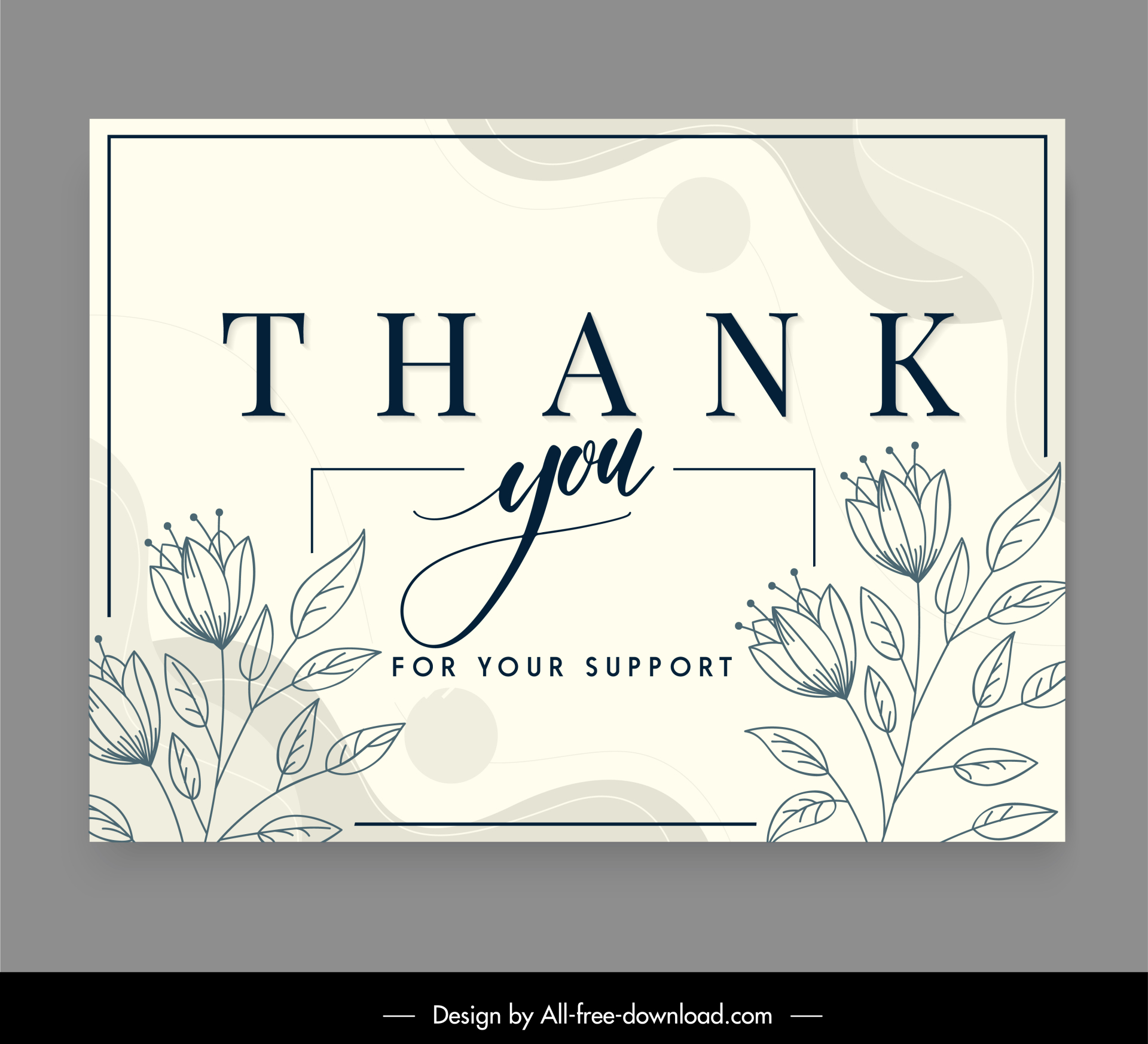 thank you card template elegant classical flowers handdraw