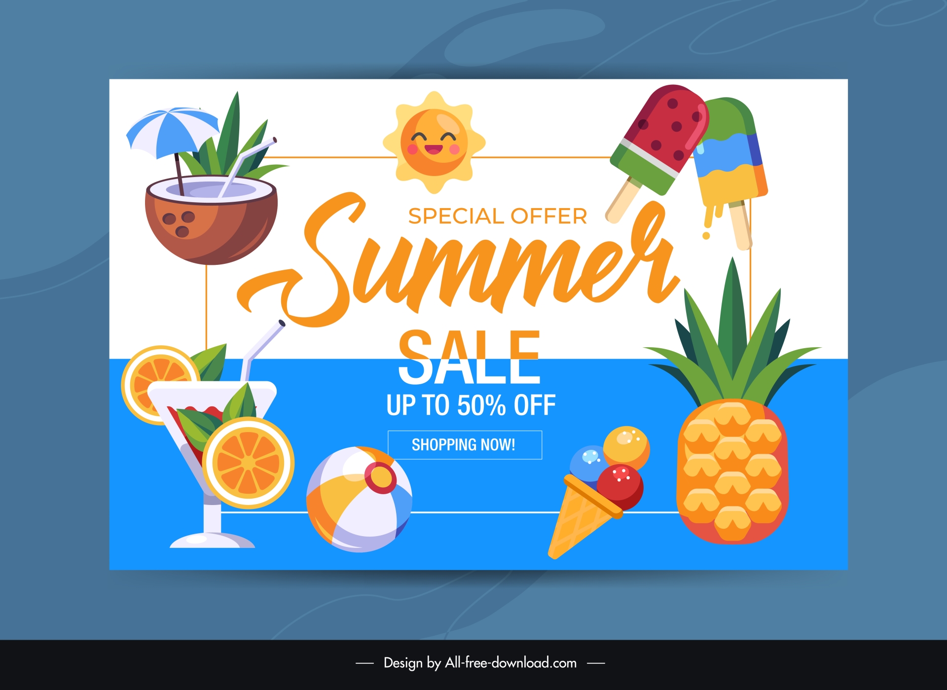 summer sale banner template elegant flat fod drink elements