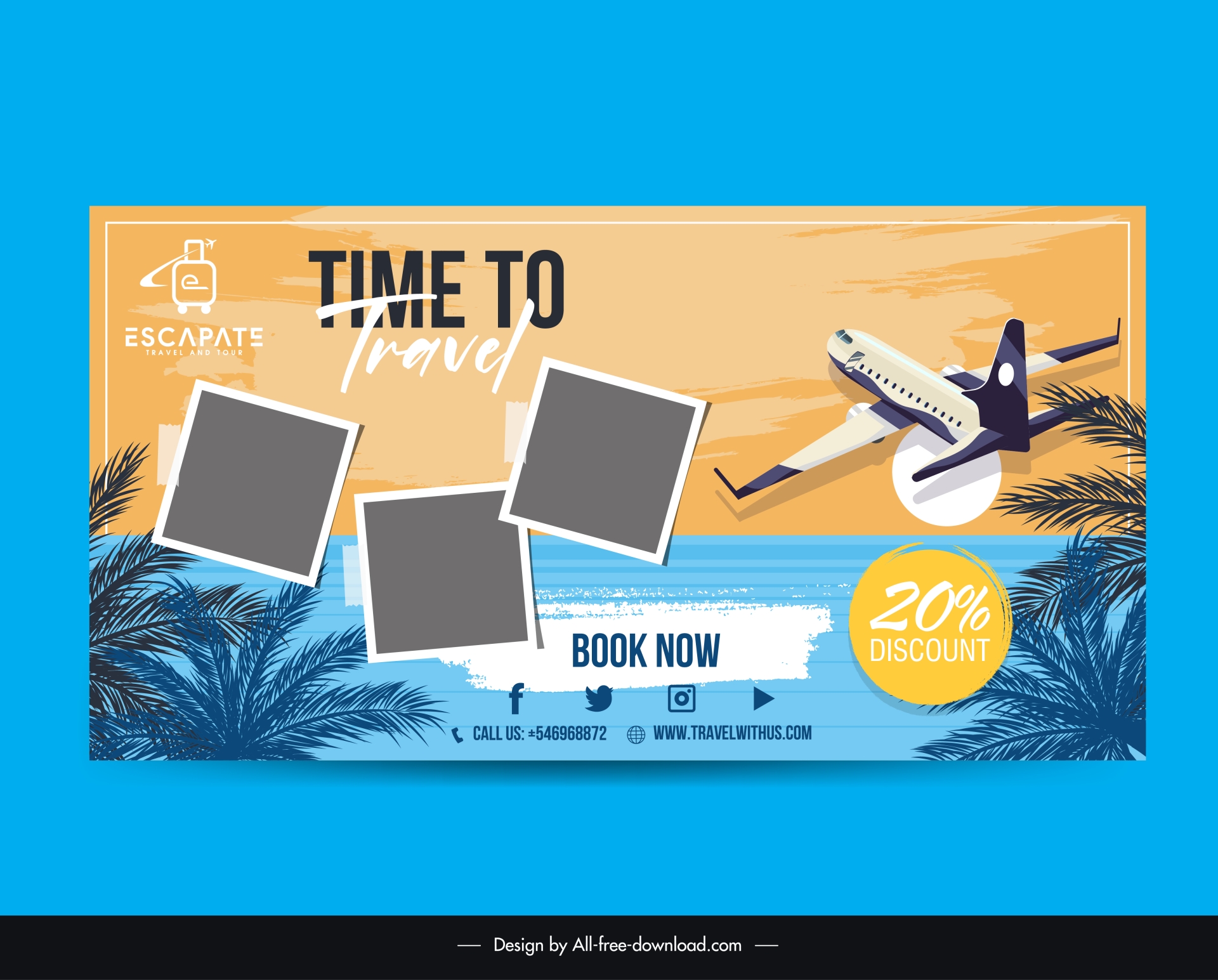 travel banner template sea scene airplane classic decor