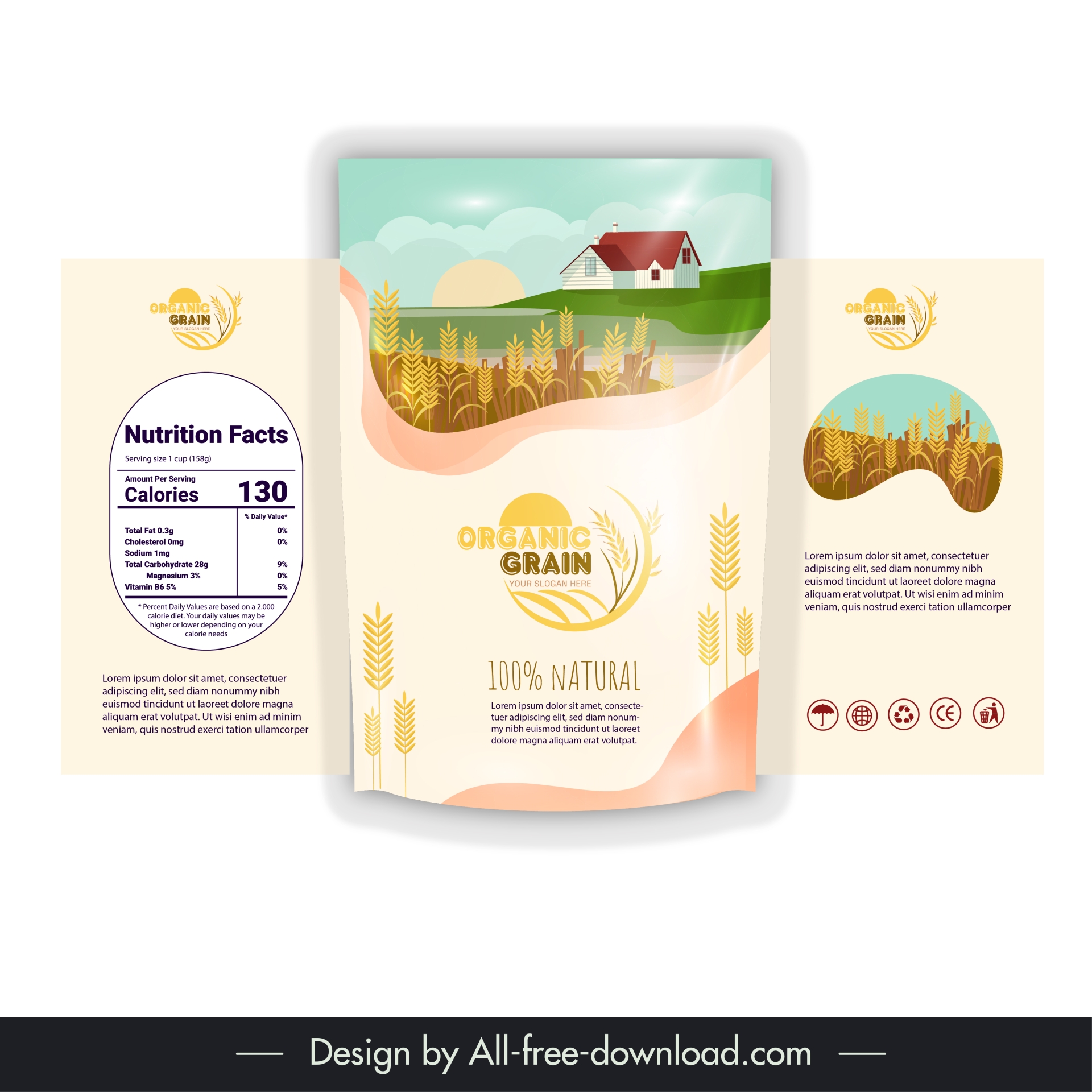 rice packaging bag template elegant rice field wheat decor