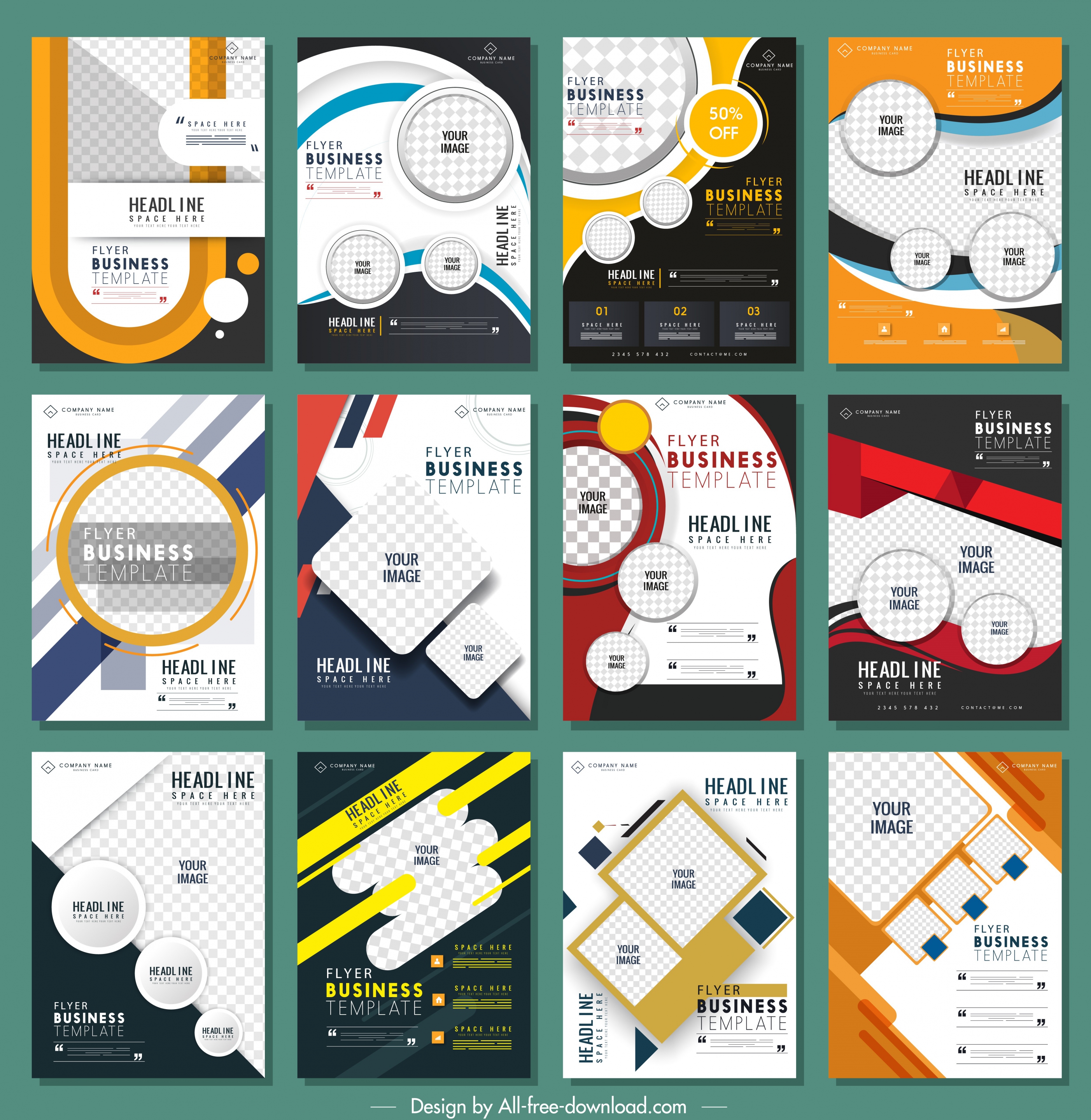 corporate flyer templates collection colorful contemporary decor vertical design