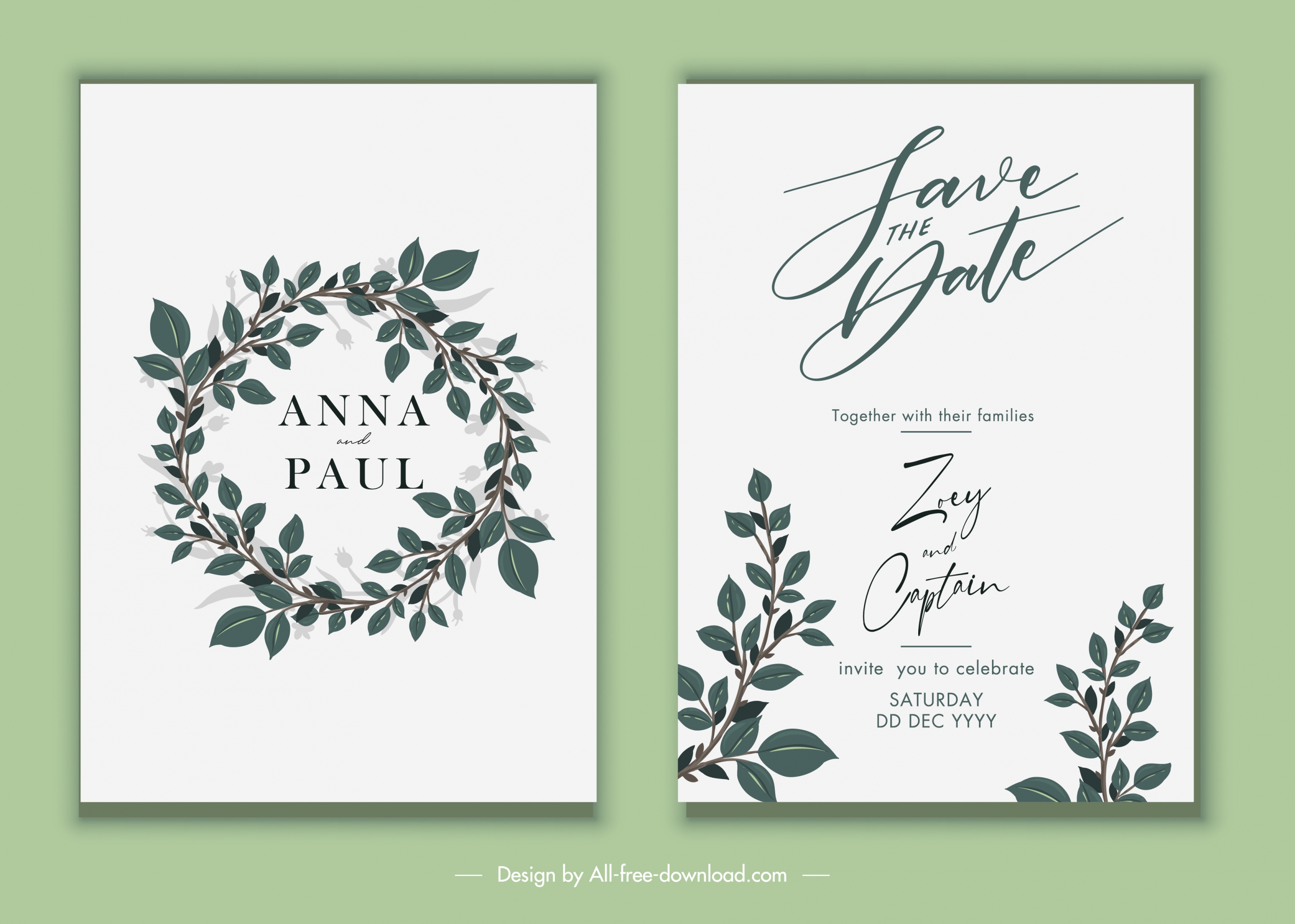 wedding card template elegant leaf wreath decor