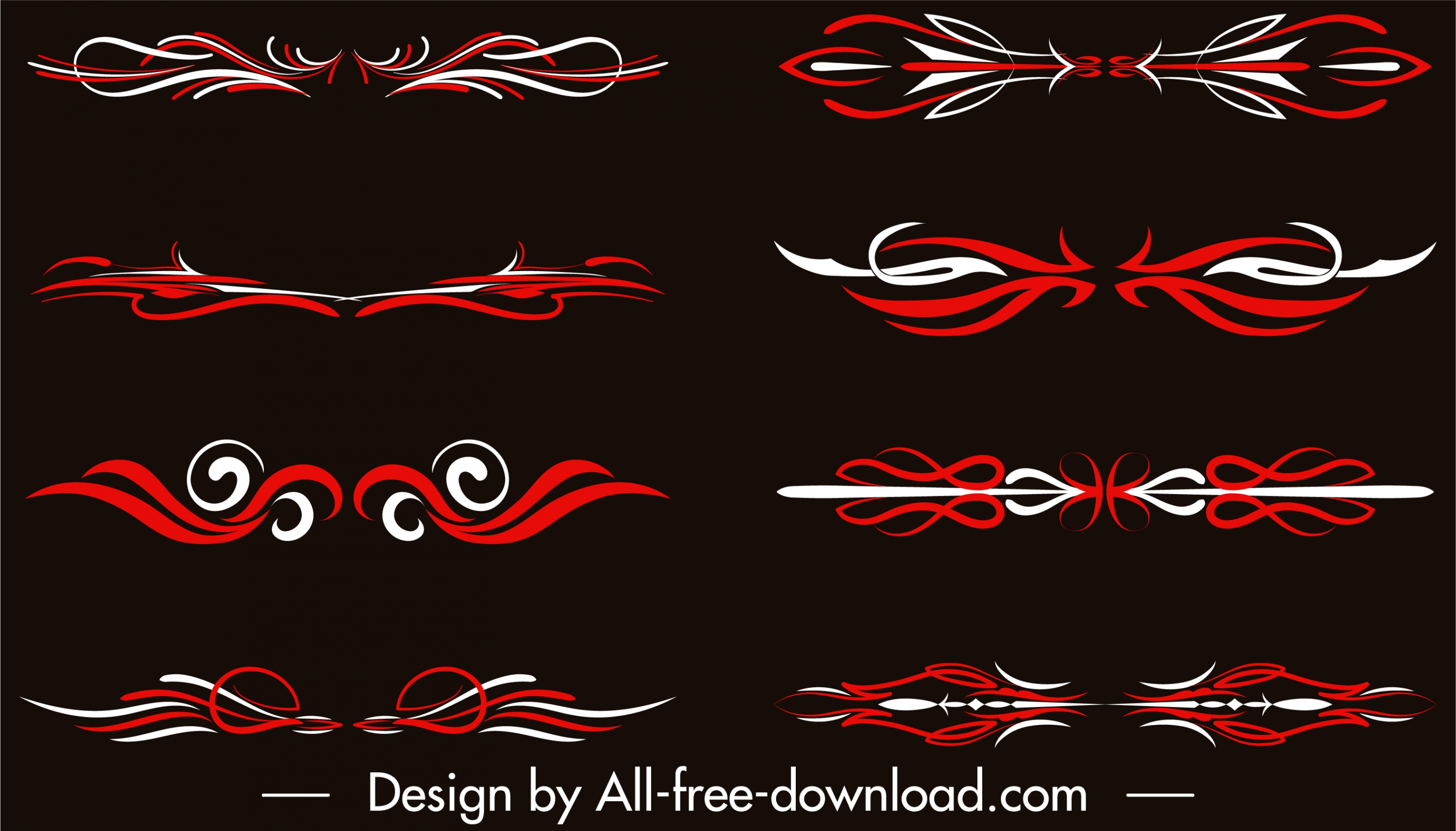 document decorative elements elegant red white symmetric curves