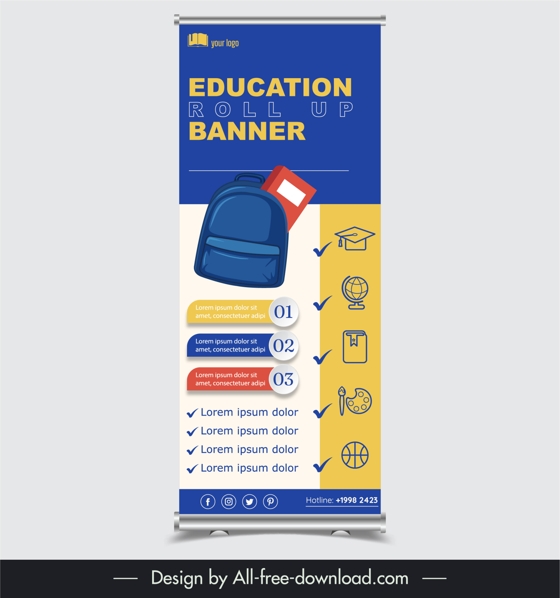 education roll up banner template elegant flat design 