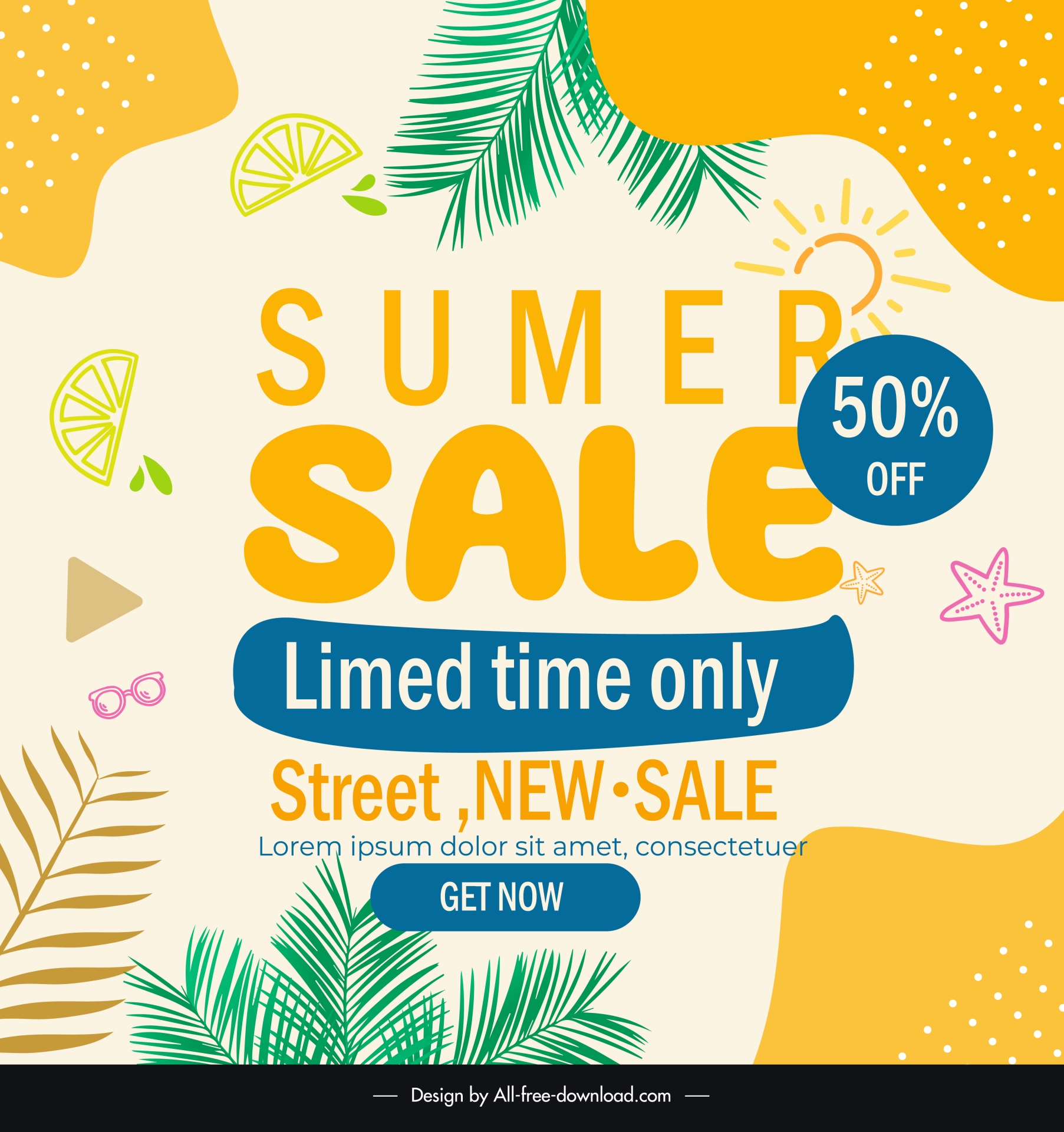 summer sale banner template flat nature elements decor