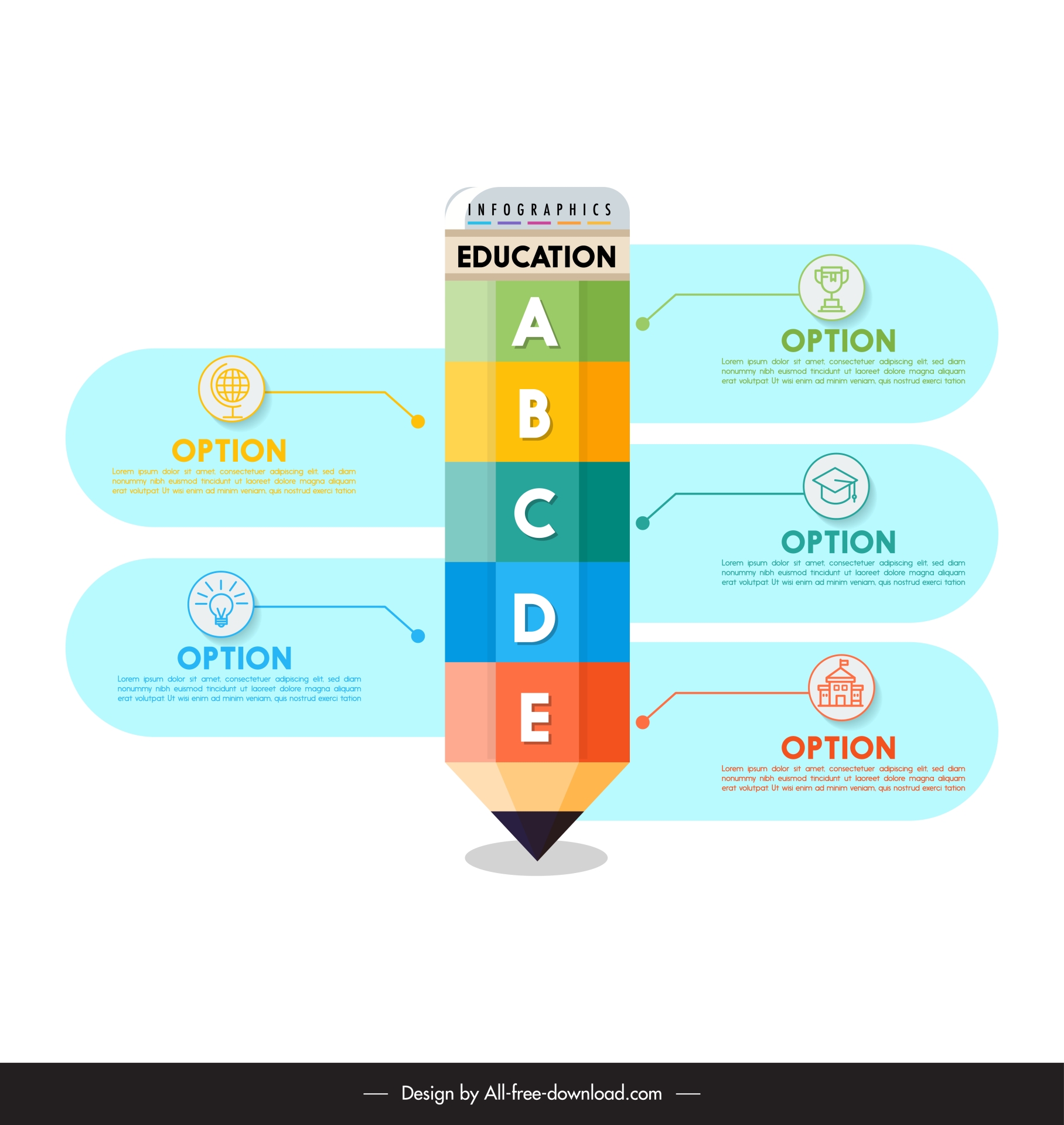 student infographics template flat pencil school elements 