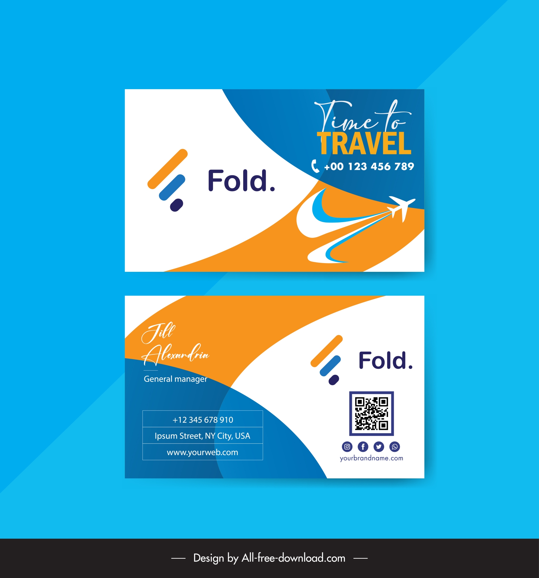 travel agency business card templates flat dynamic curves airplane