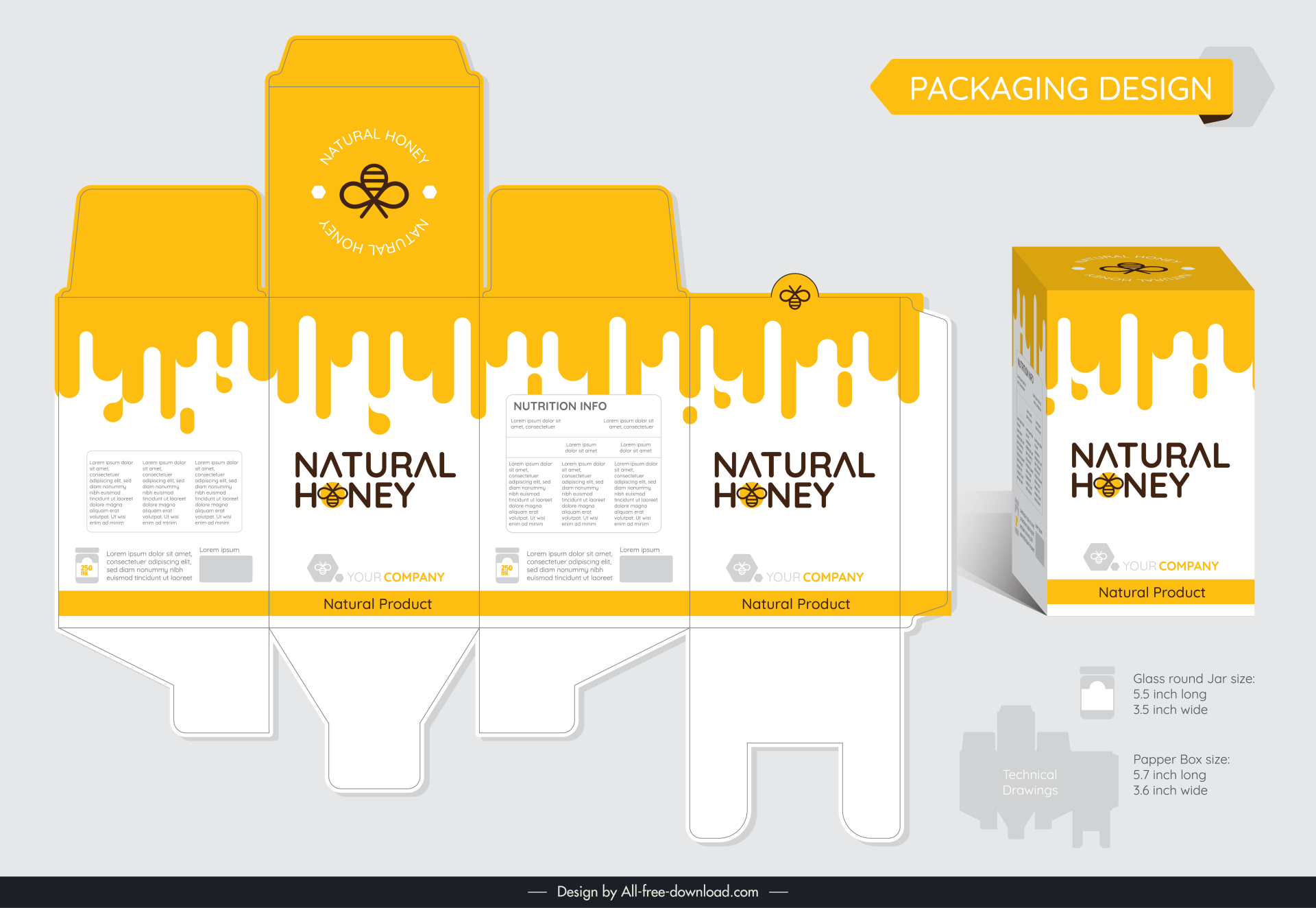 packaging honey template elegant flat 3d sketch