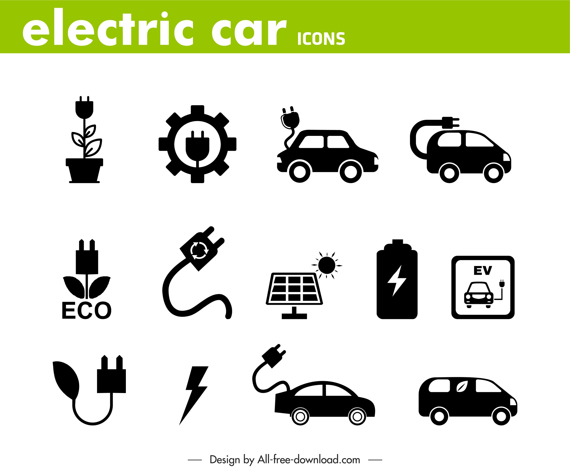 electric car premium icons flat black symbols