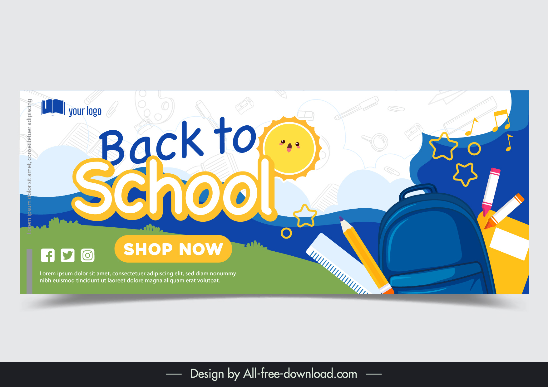 back to school banner template horizontal school elements