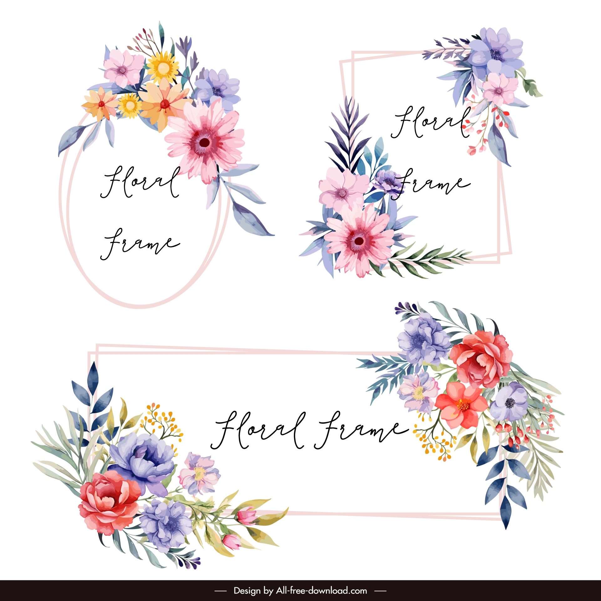 floral watercolor frame design elements blooming flowers geometric decor