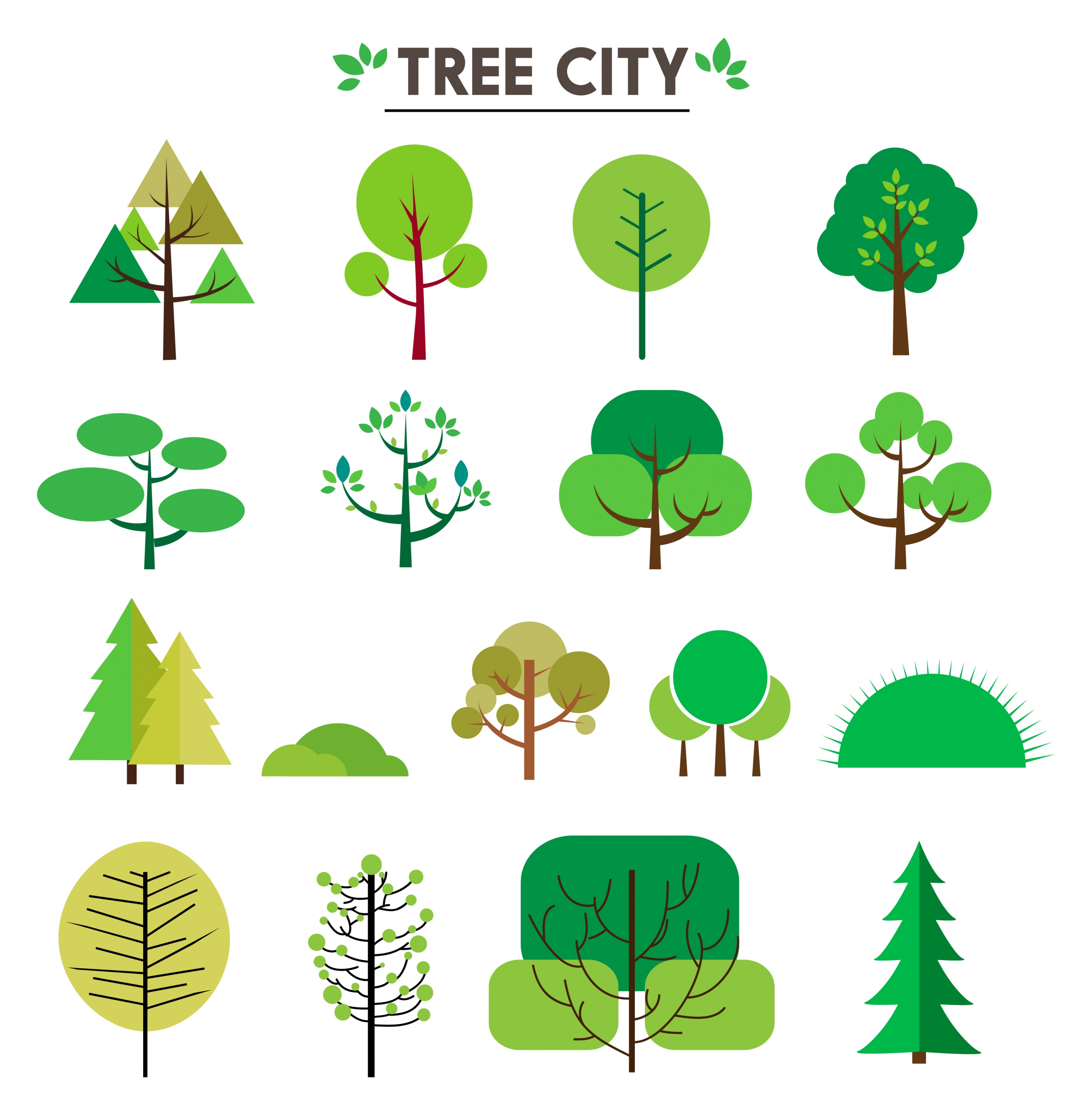 city design elements illustration with various trees