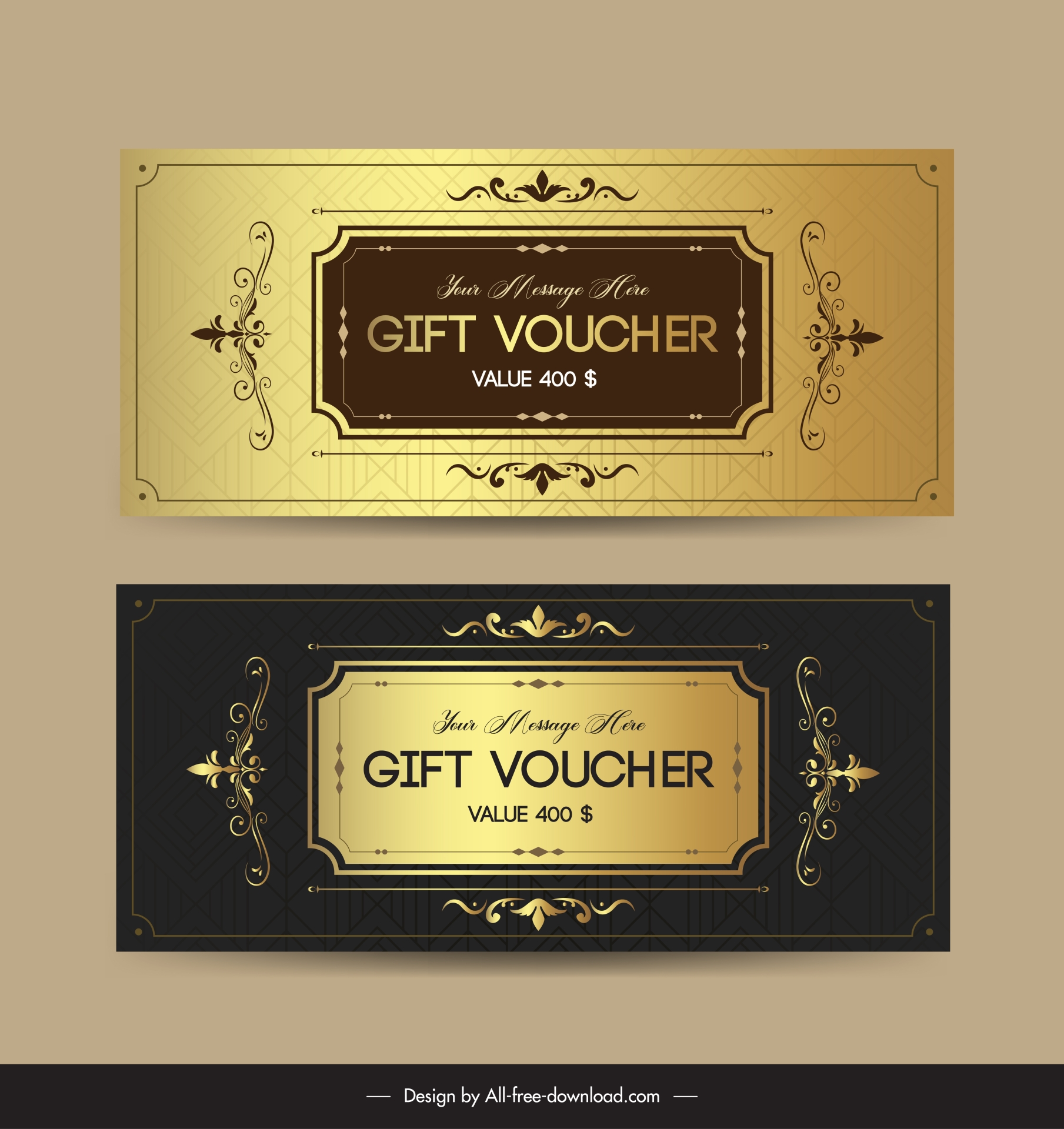 gift voucher template elegant symmetric frame curves