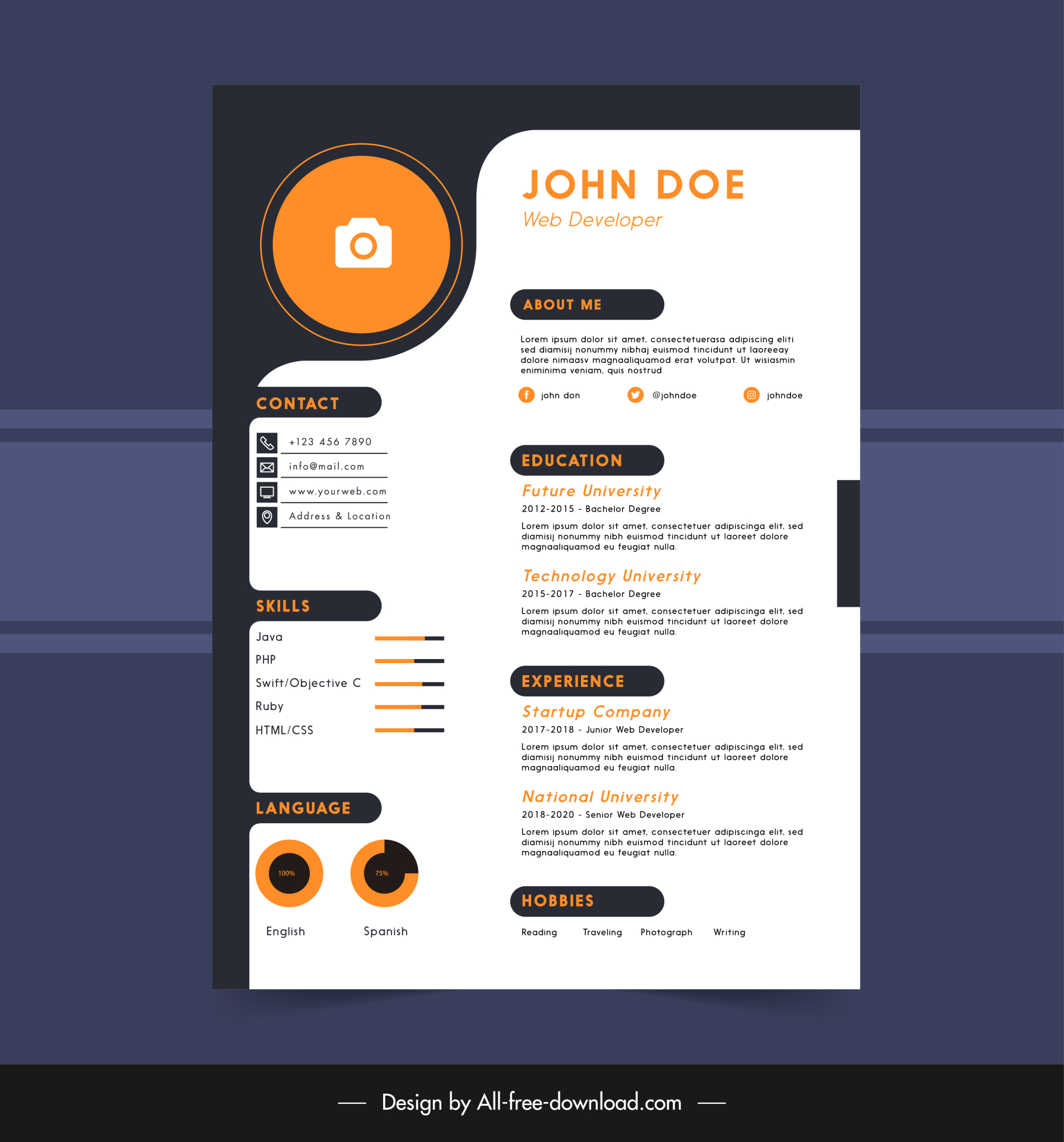 professional cv template elegant flat contrast decor