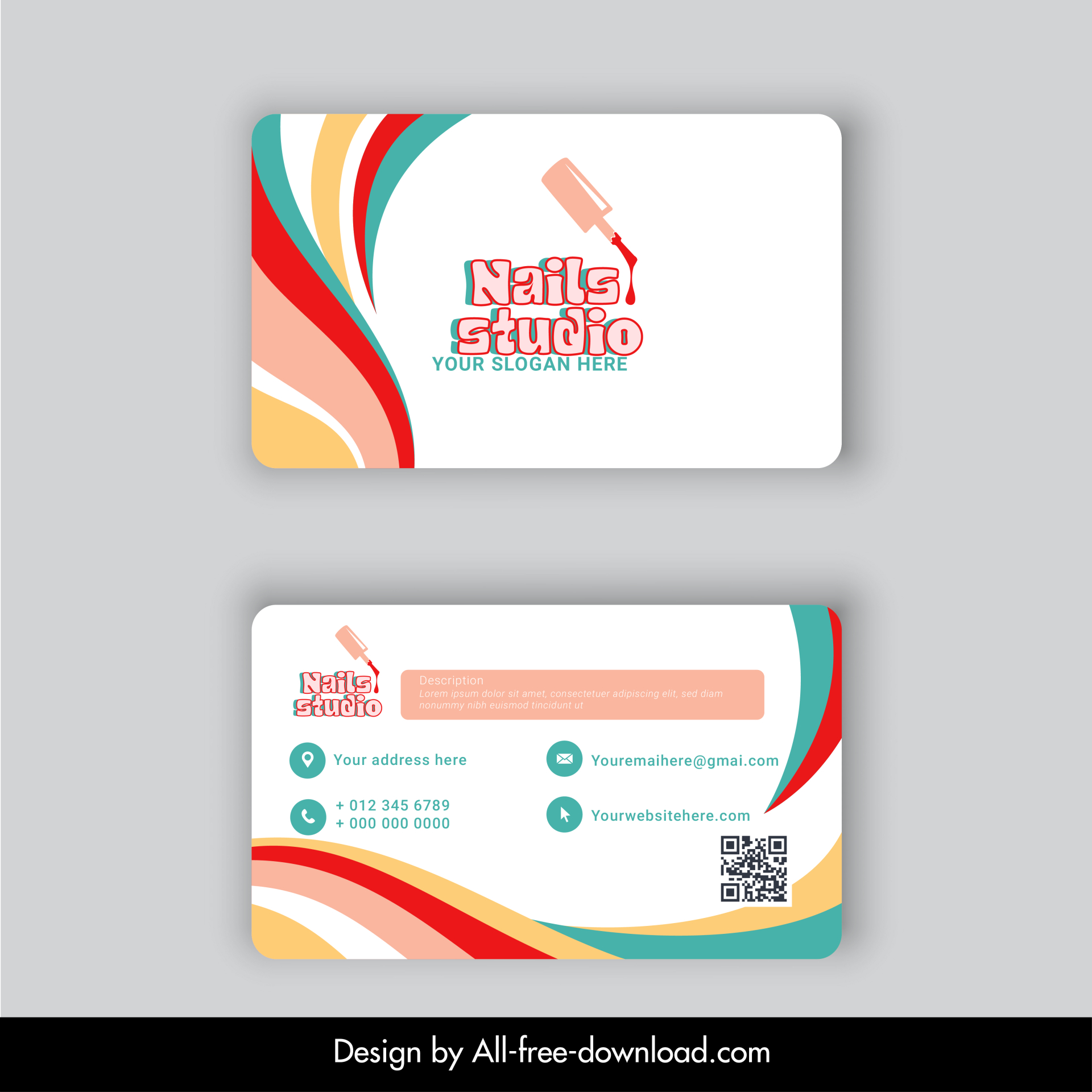 nail studio bussiness card template dynamic modern curves lines