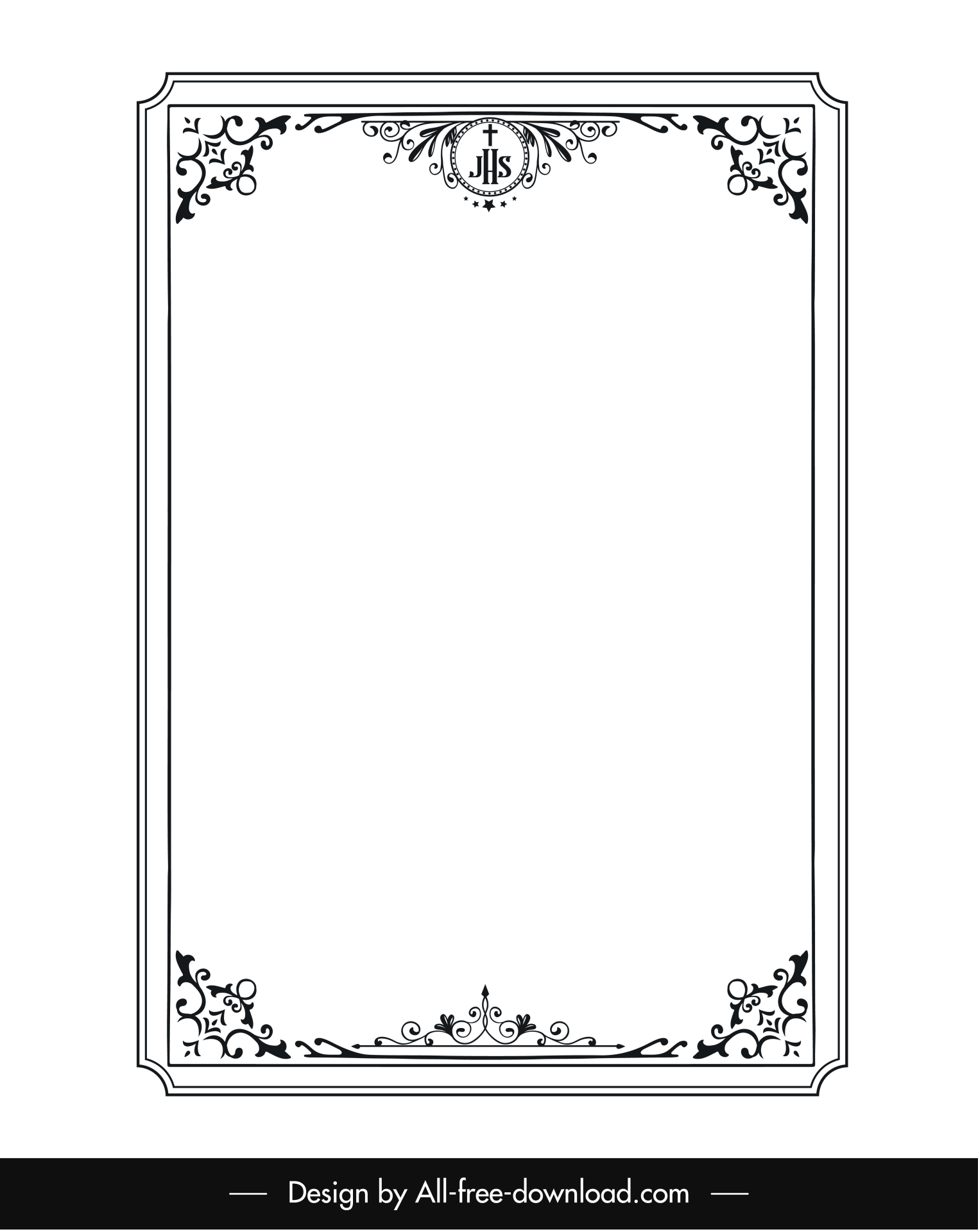 christian border ornament template elegant symmetric decor black white sketch