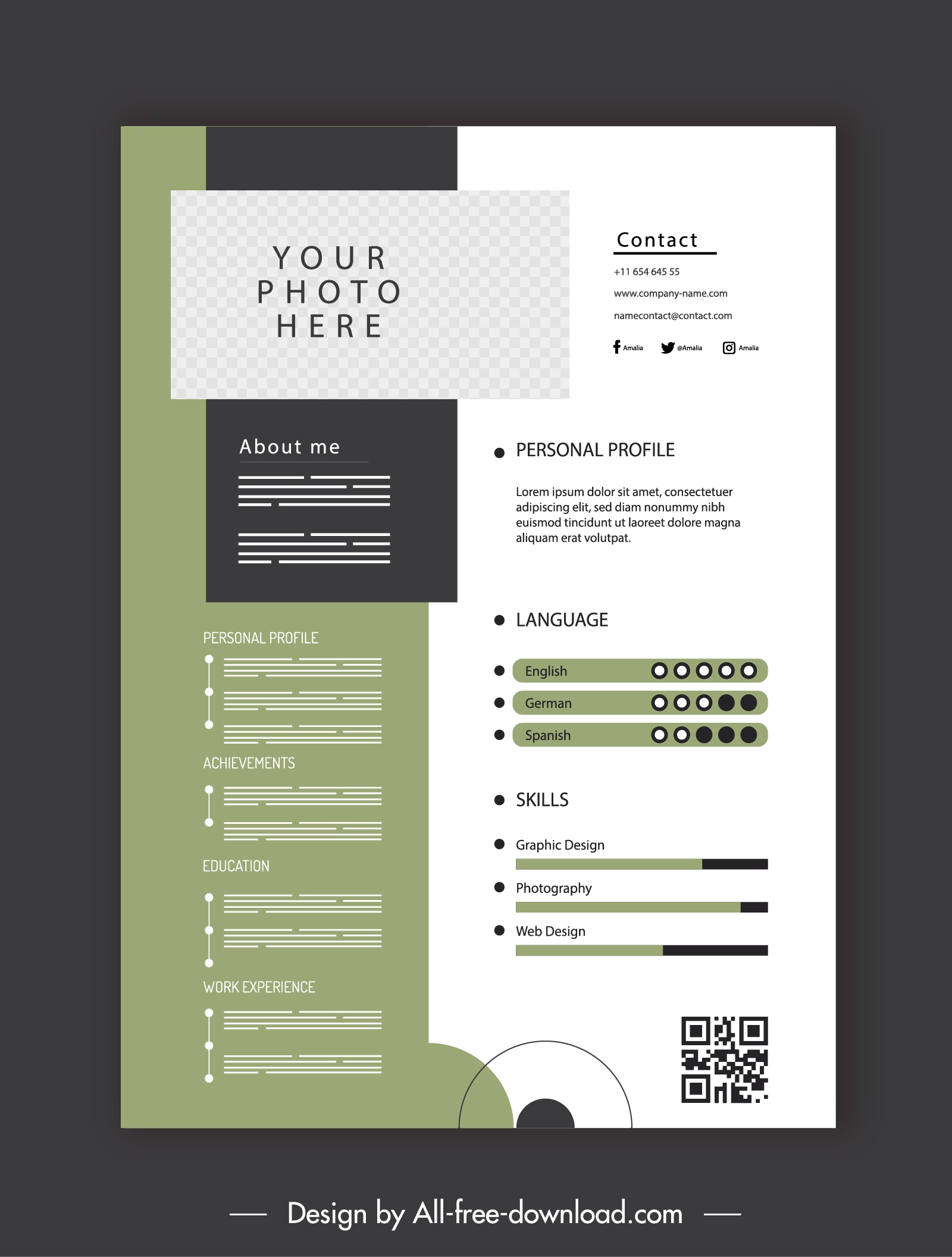 personnel resume template elegant flat plain checkered decor