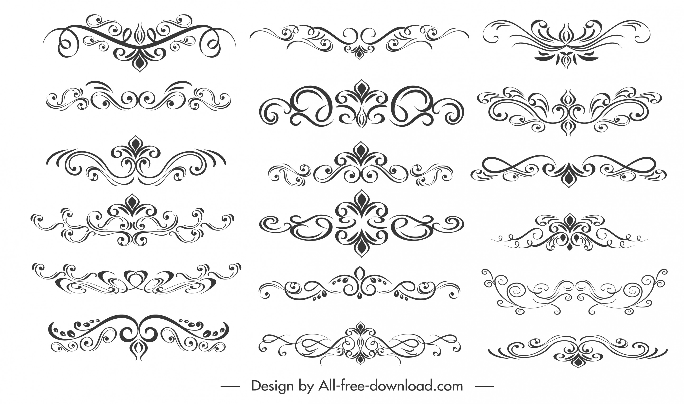 document decorative elements collection classical elegant symmetric curves