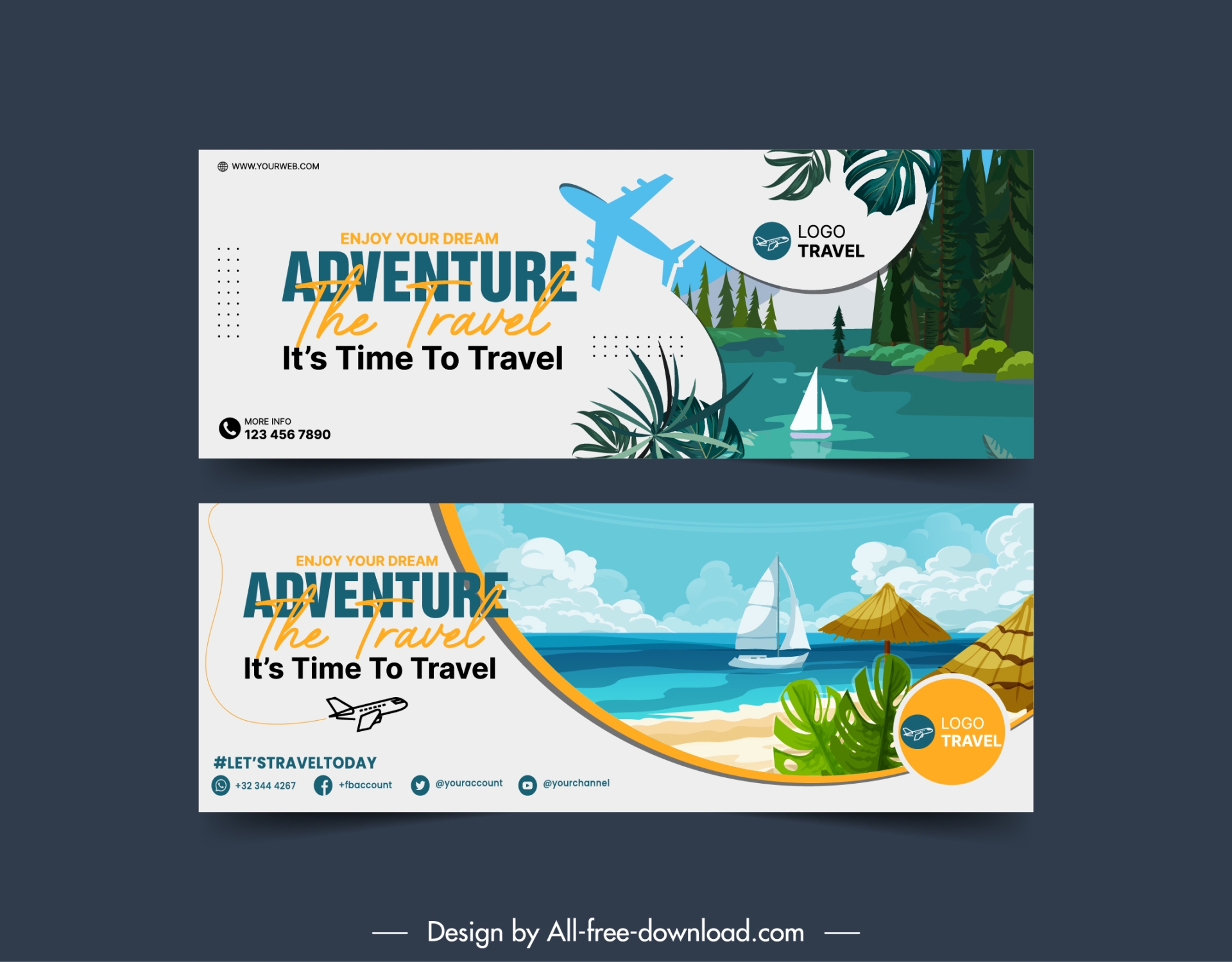 traveling banner template airplane sea scene decor