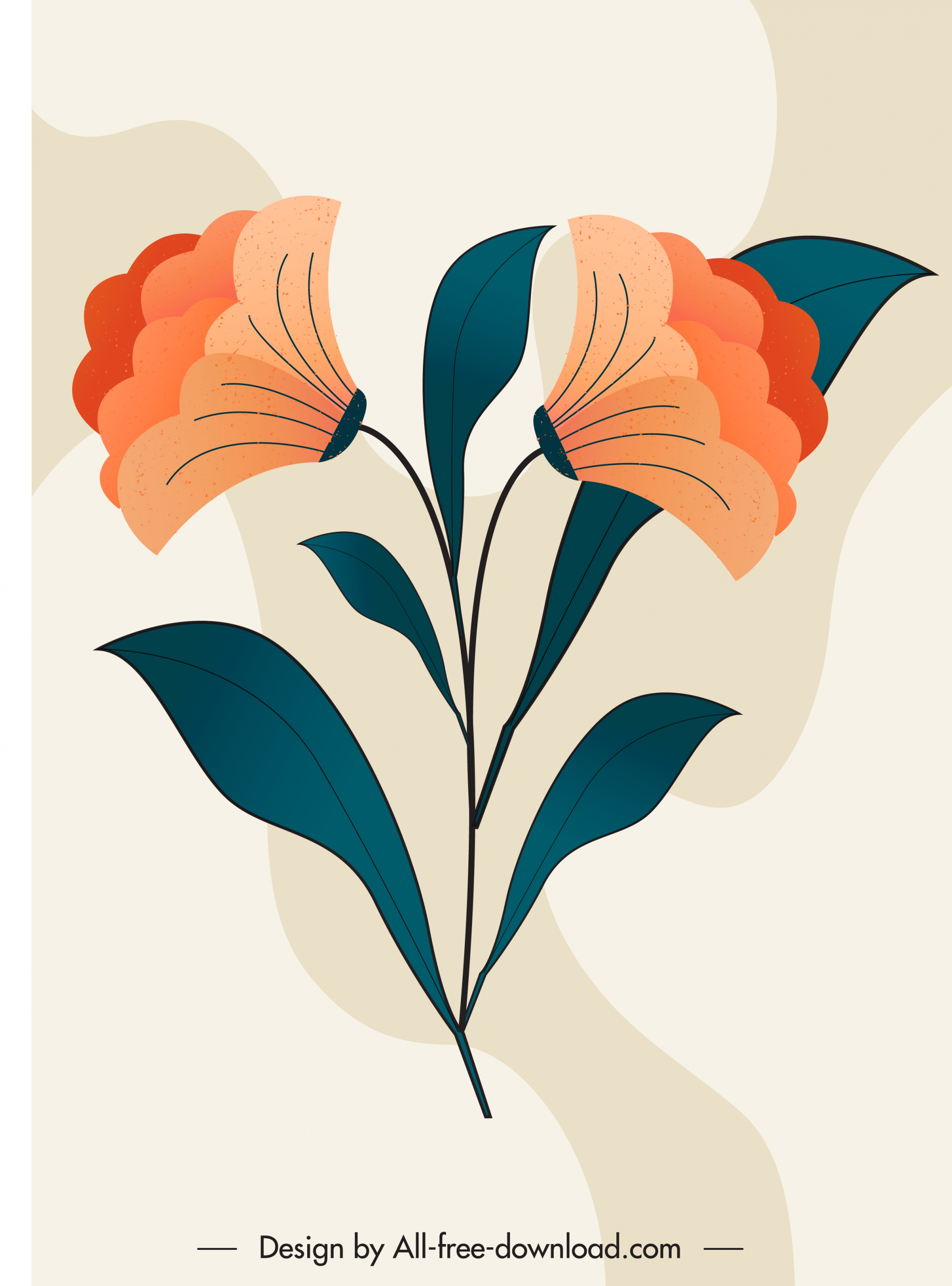 flower painting colored classical flat sketch