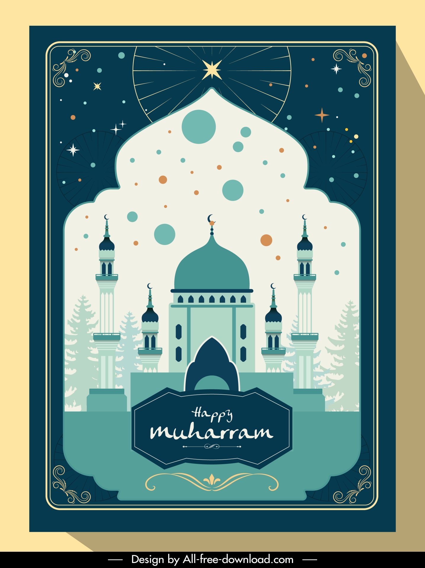 muharram poster template symmetric temple architecture 