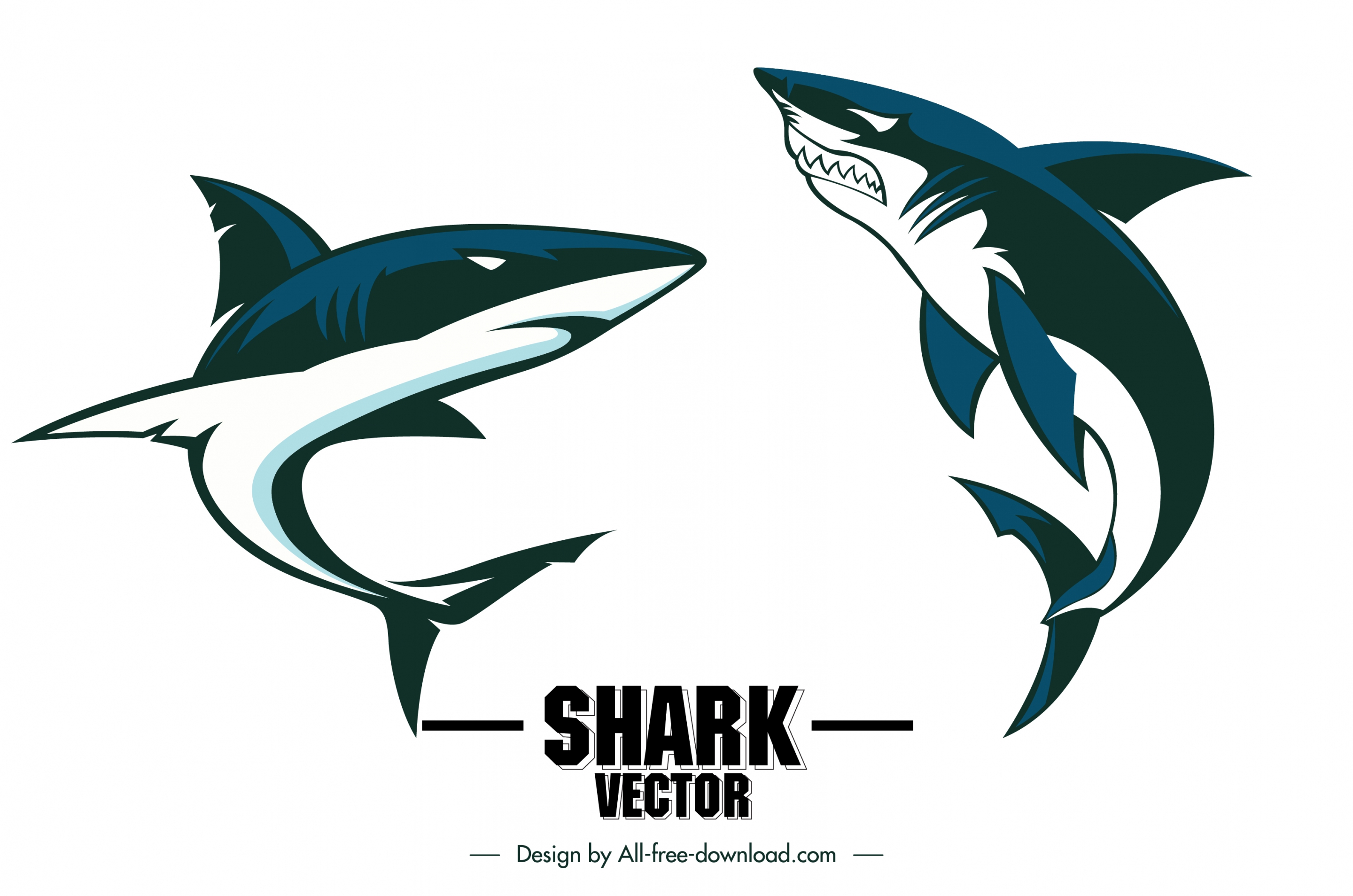 shark icons dynamic swimming sketch