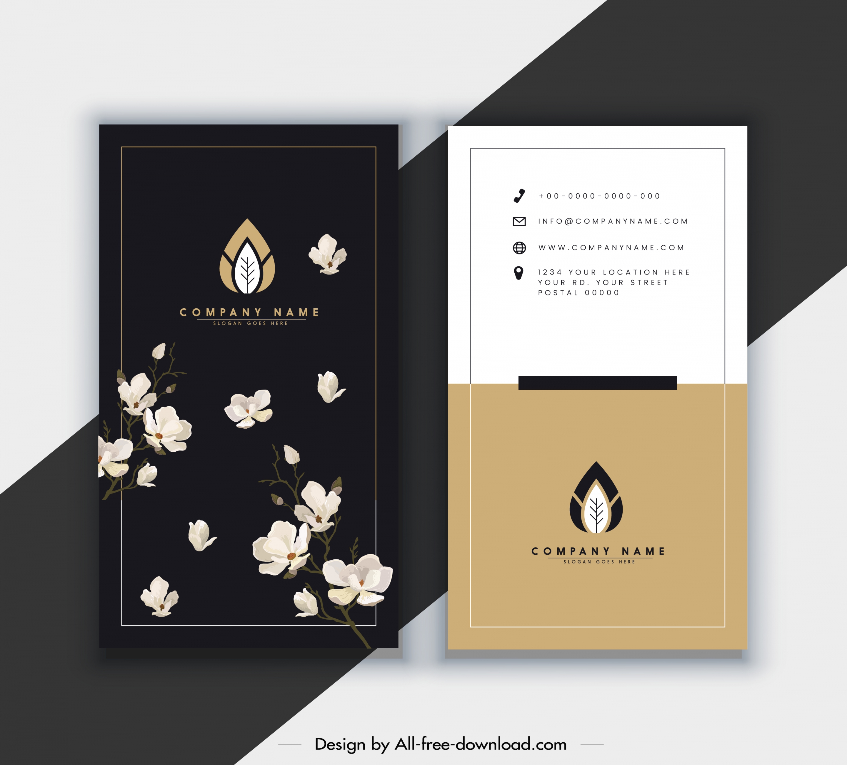 business card template elegant dark bright botany decor