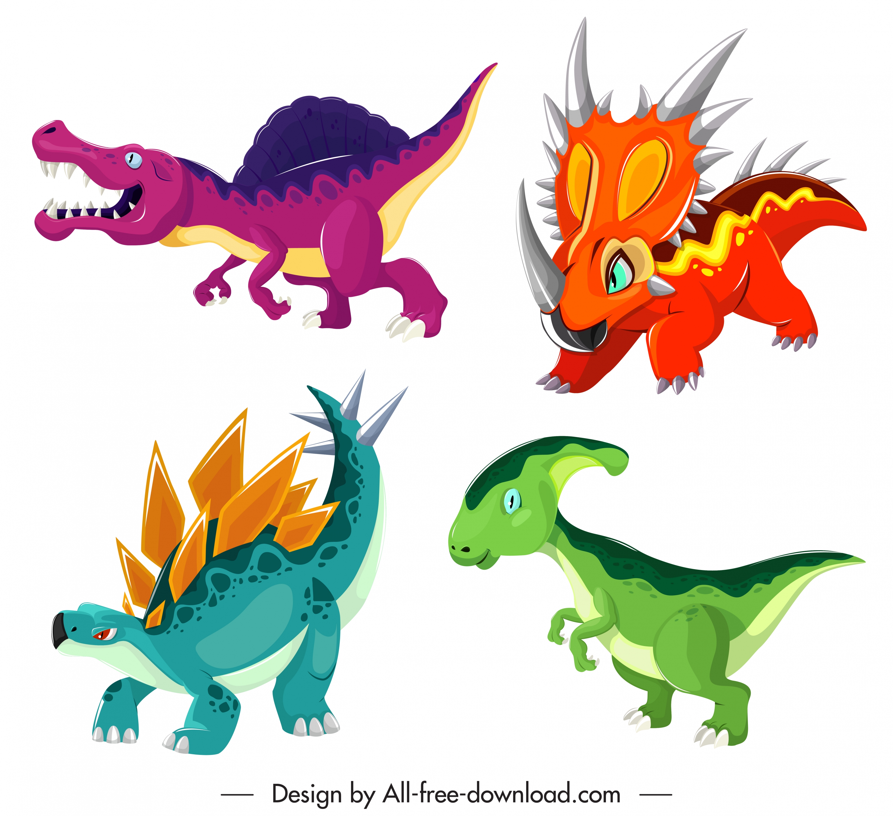 dinosaur species icons colored cartoon characters sketch