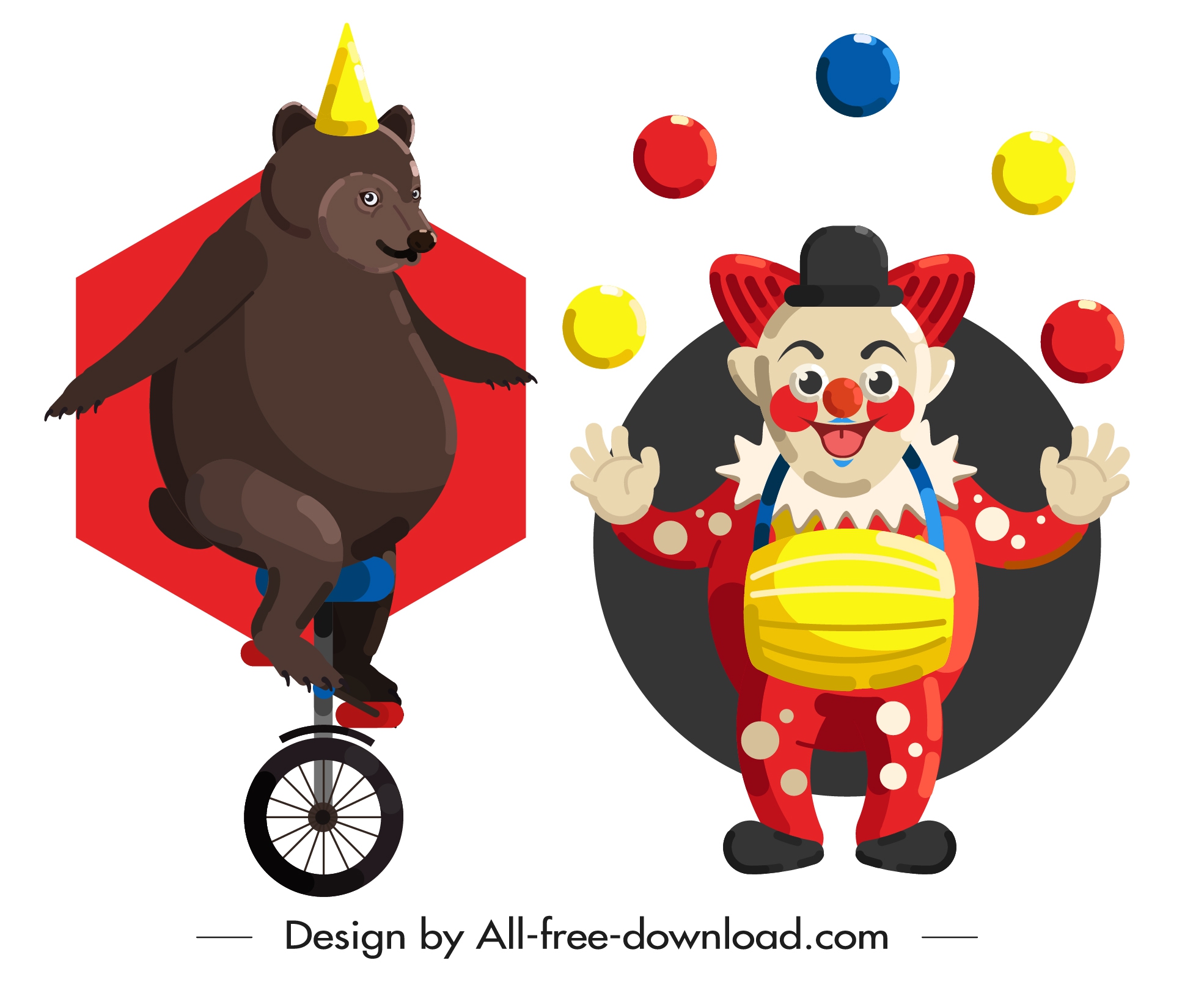 circus design elements performing bear clown icons