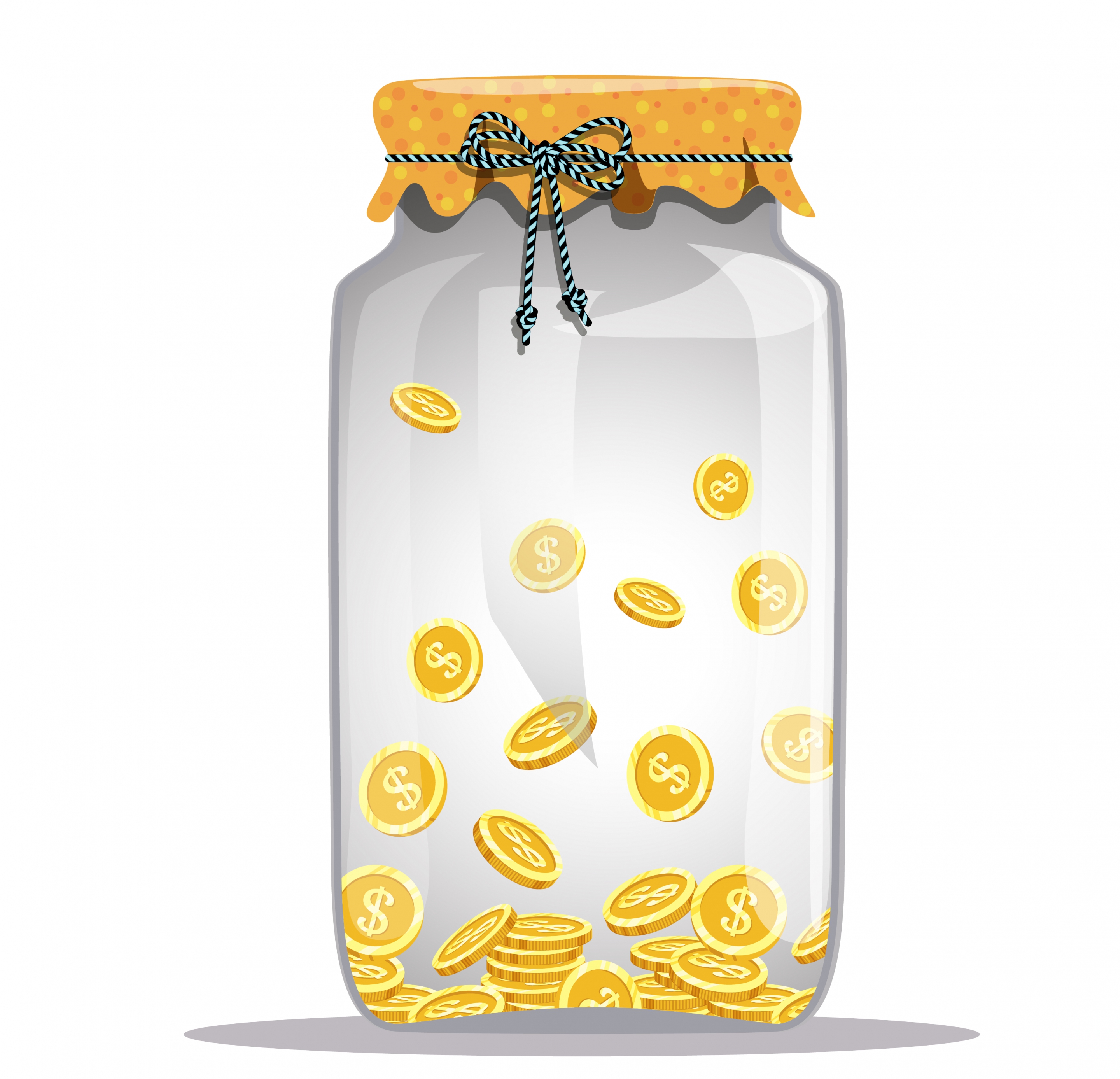 savings concept background glass jar golden coins icons