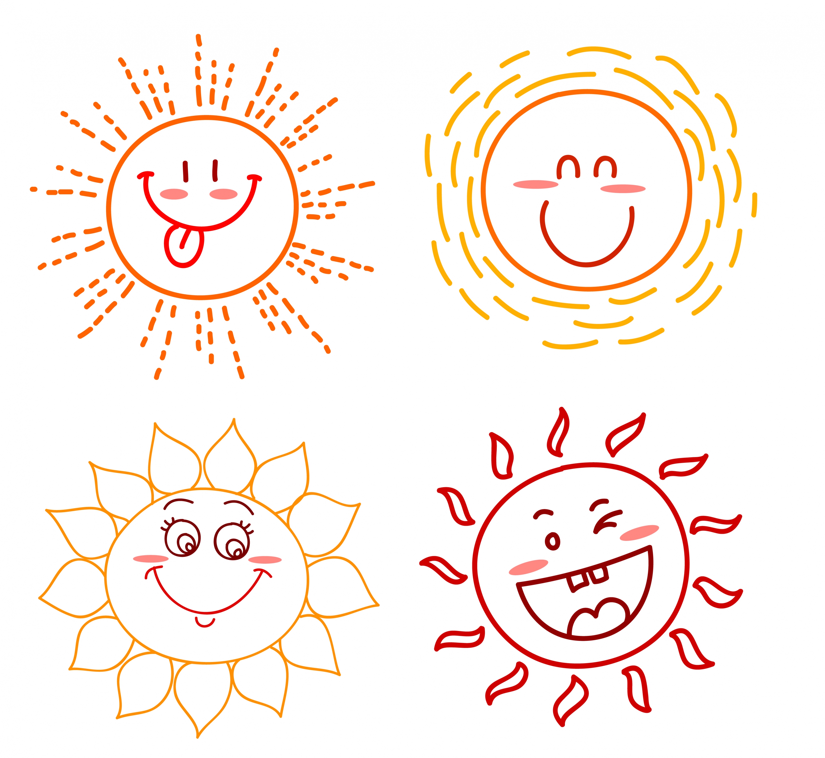 emoticon collection sun icons cute handdrawn outline