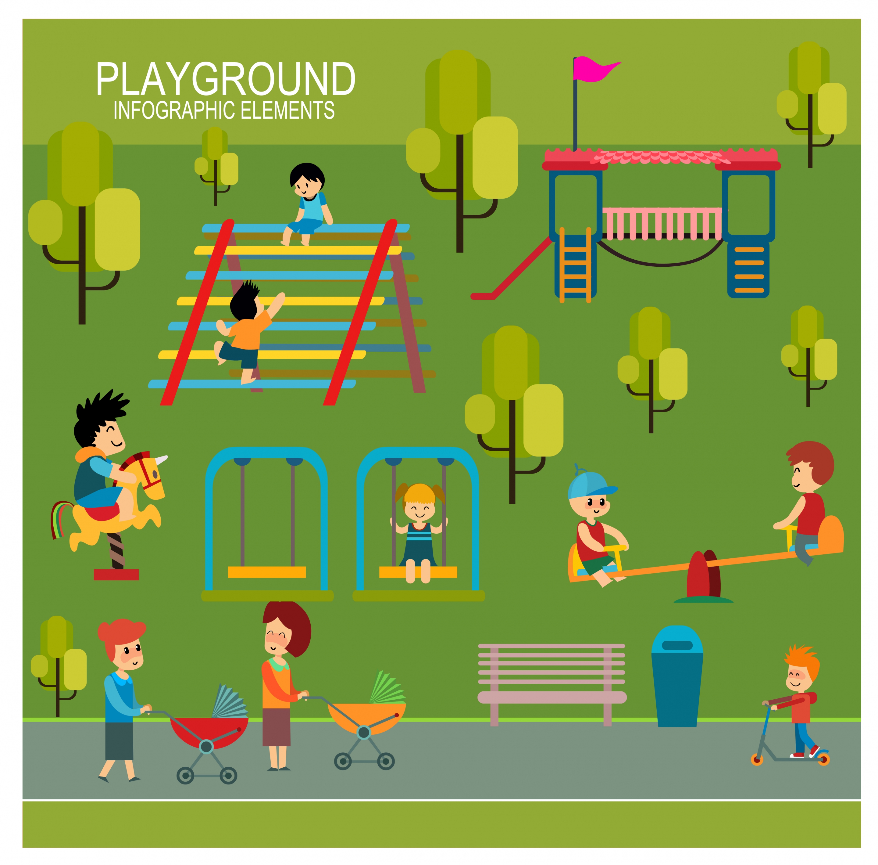 children playground concept illustration with infographic elements