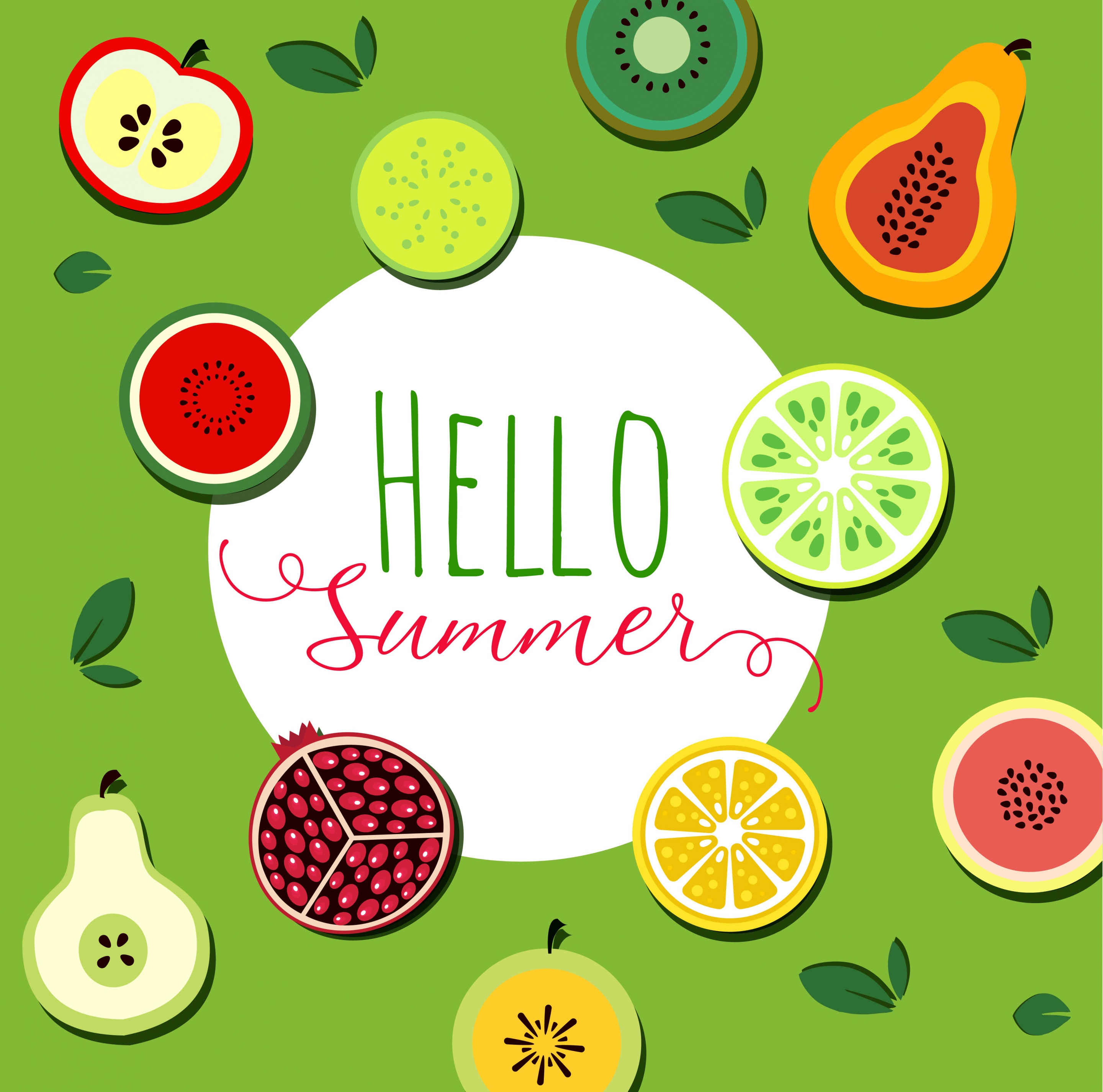 summer background tropical fruit icons flat sliced design