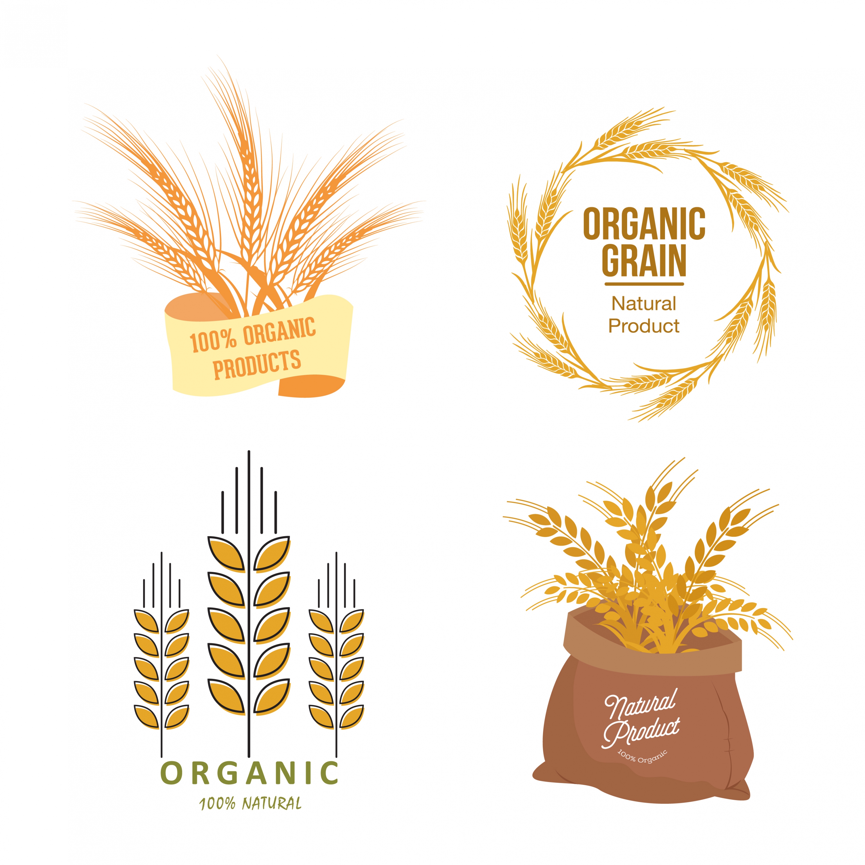 organic product logotypes barley icons various shapes isolation