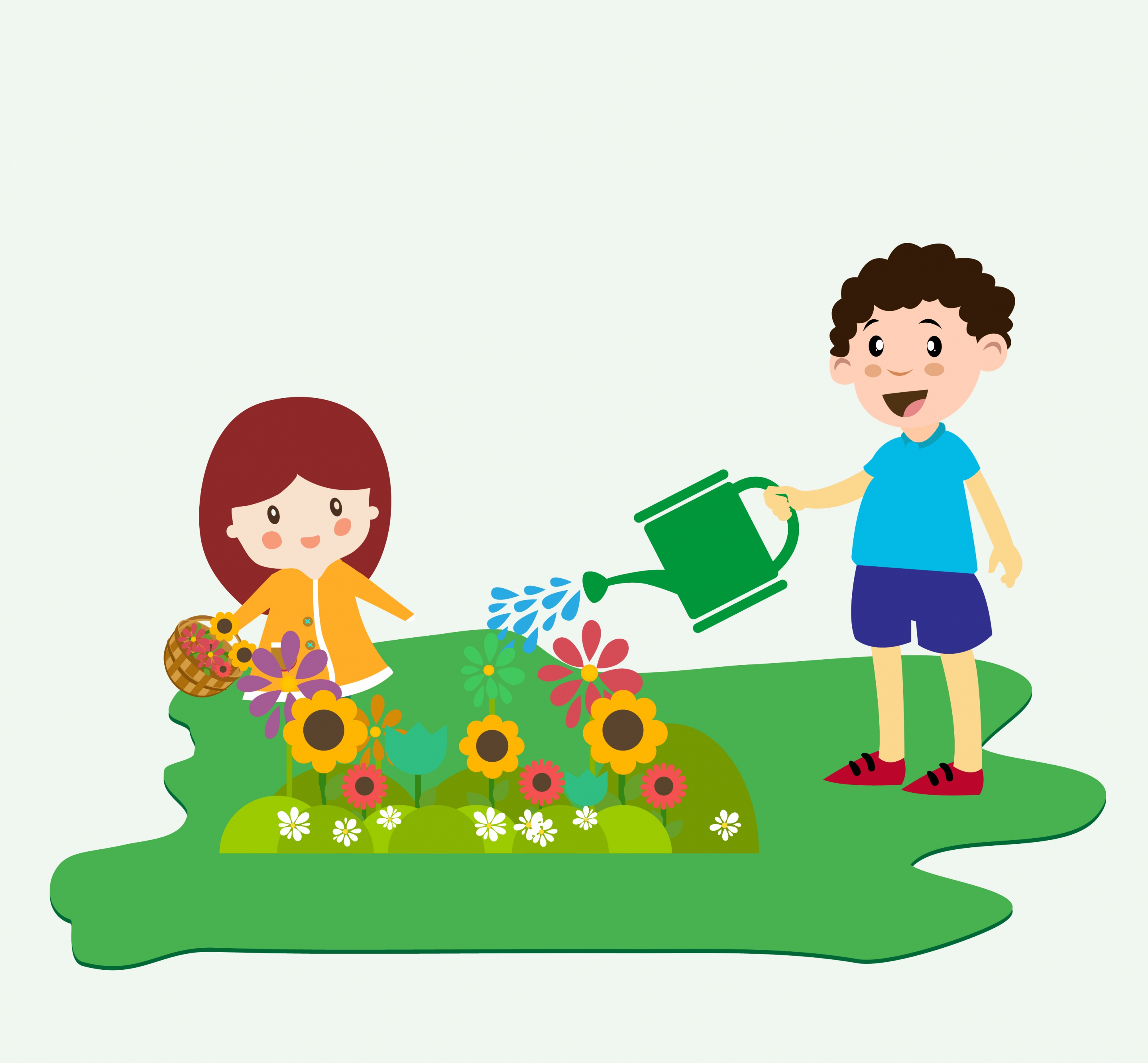 children planting flowers theme colorful design style