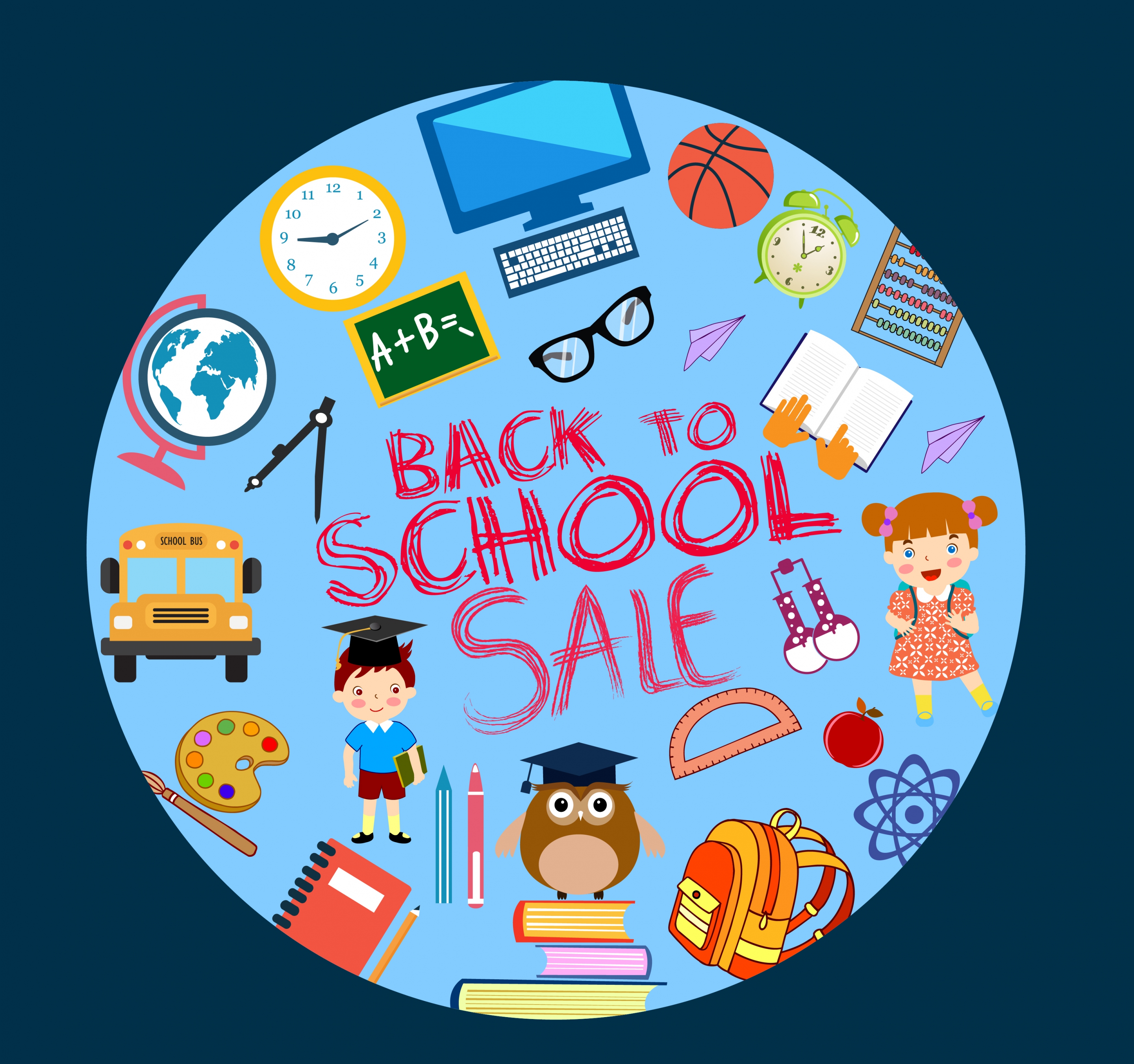 back to school banner educational icons circle layout