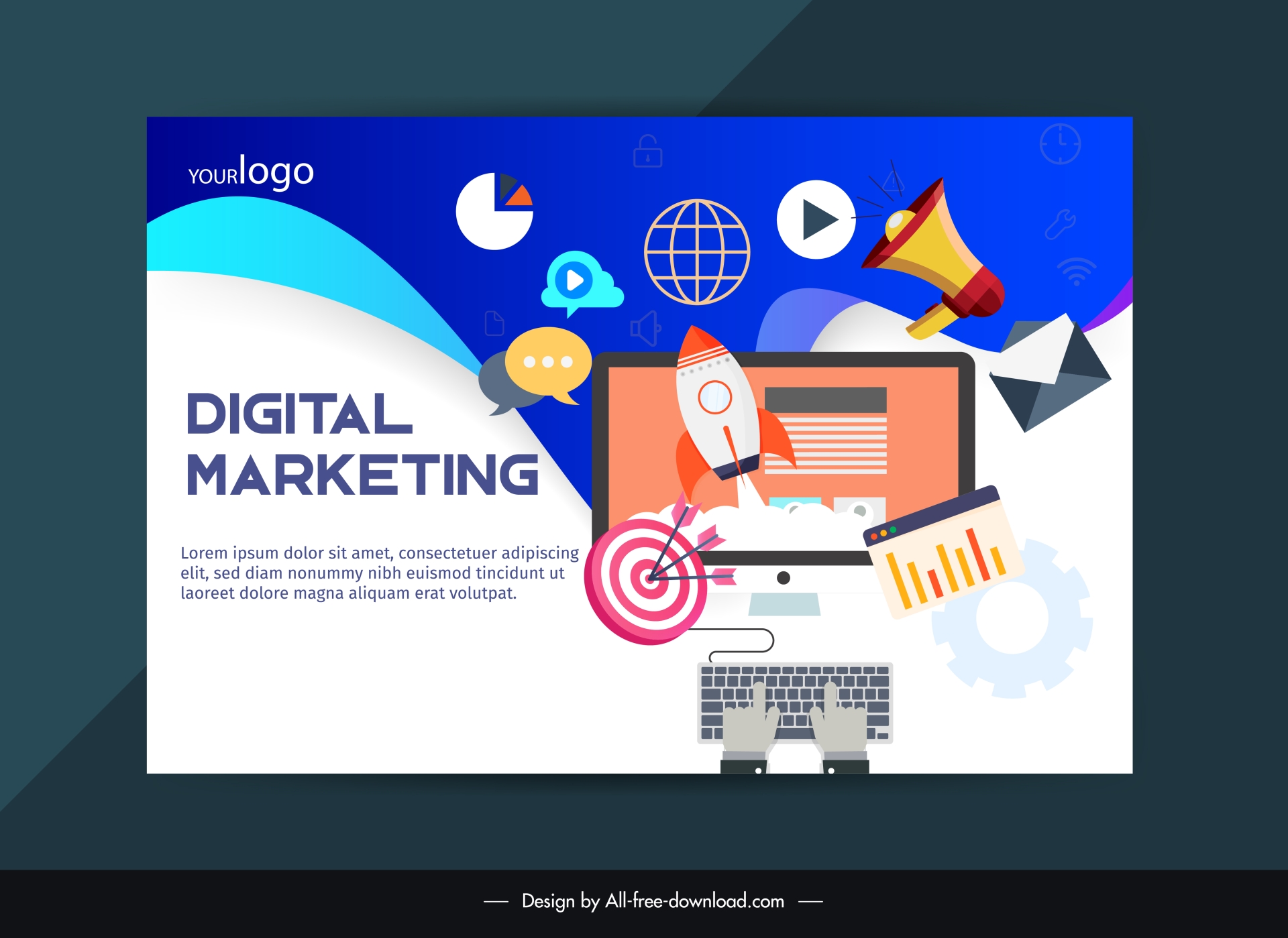 digital marketing banner flat dynamic media elements