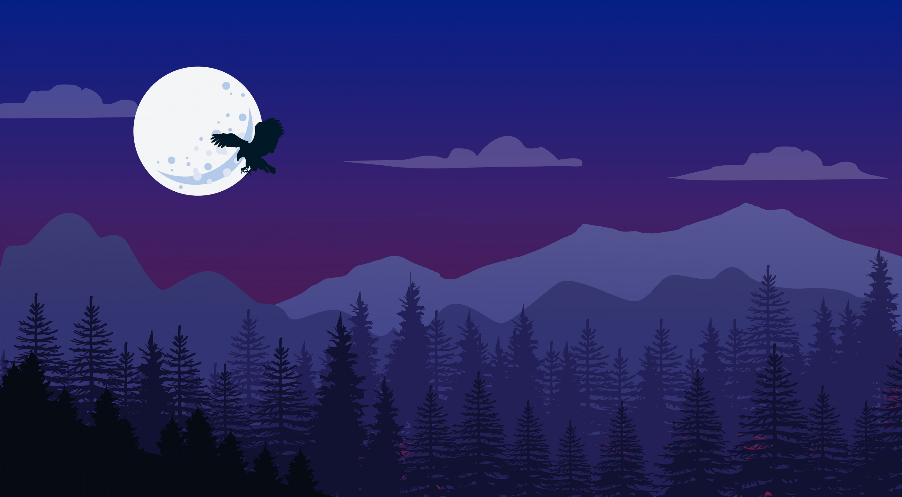 nature landscape drawing dark violet mountain moonlight icon