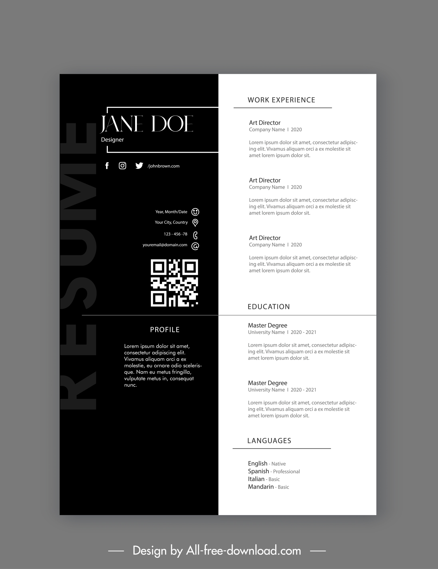 minimalist cv template contrast symmetry