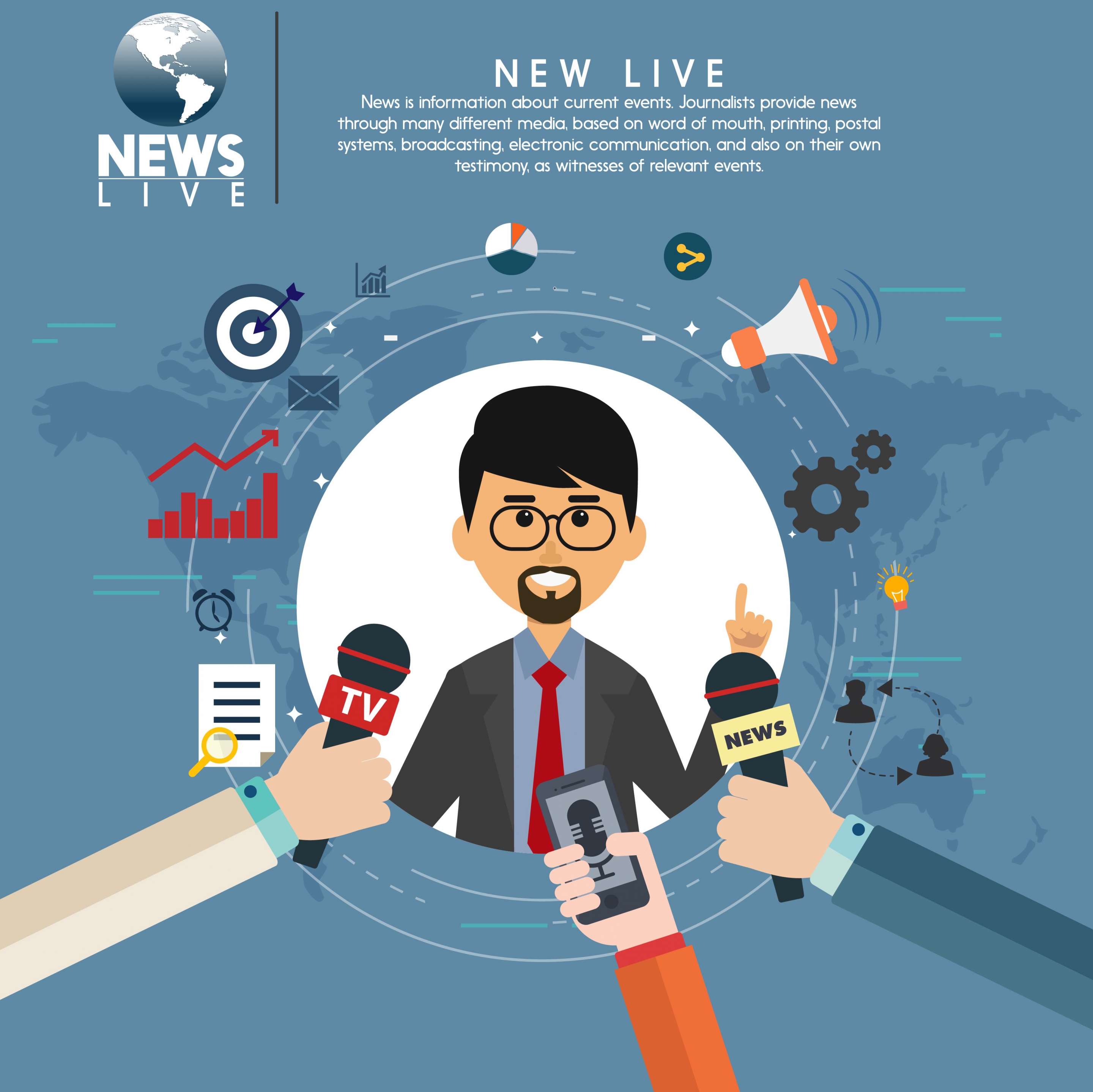 live news design elements reporter icon circle layout