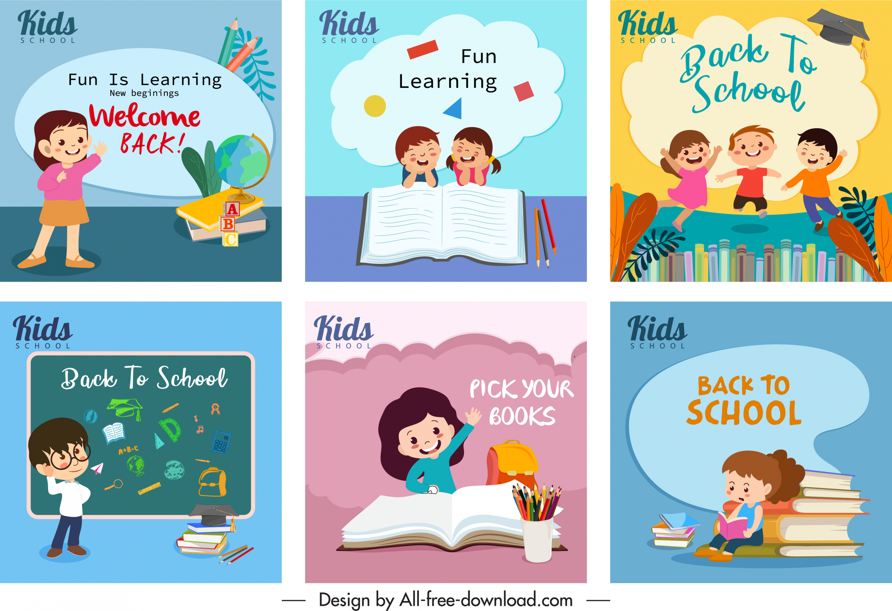 back to school banners cute school children sketch